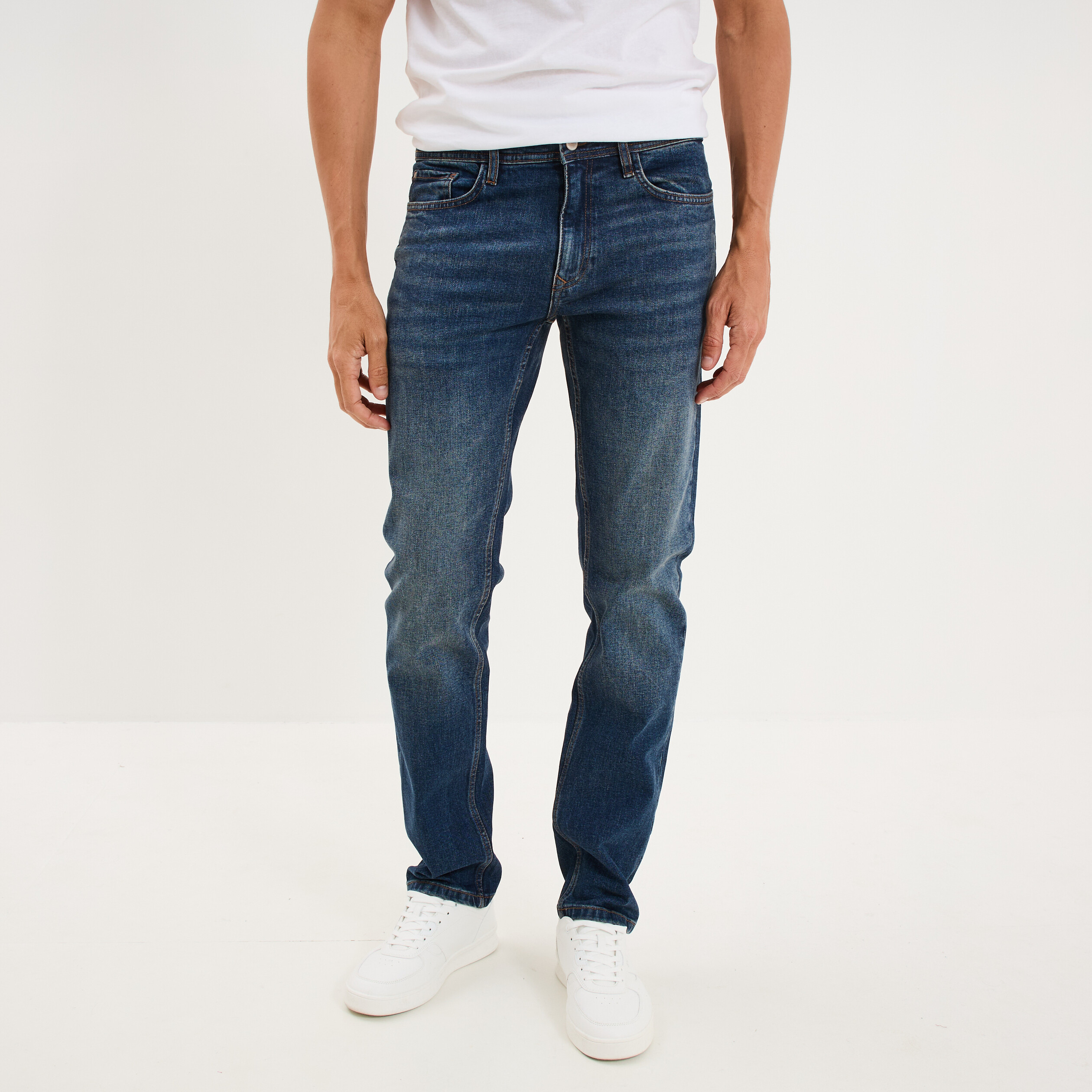 Jeans denim straight 5 poches denim used homme