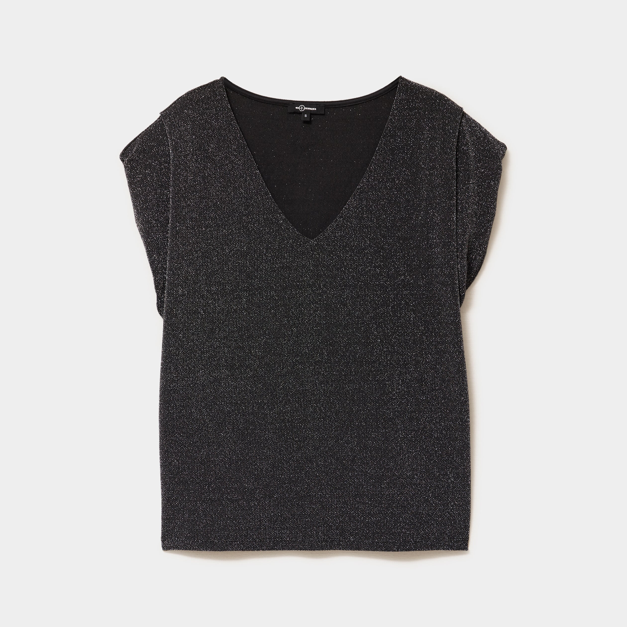 T-shirt manches courtes col en V gris argent femme