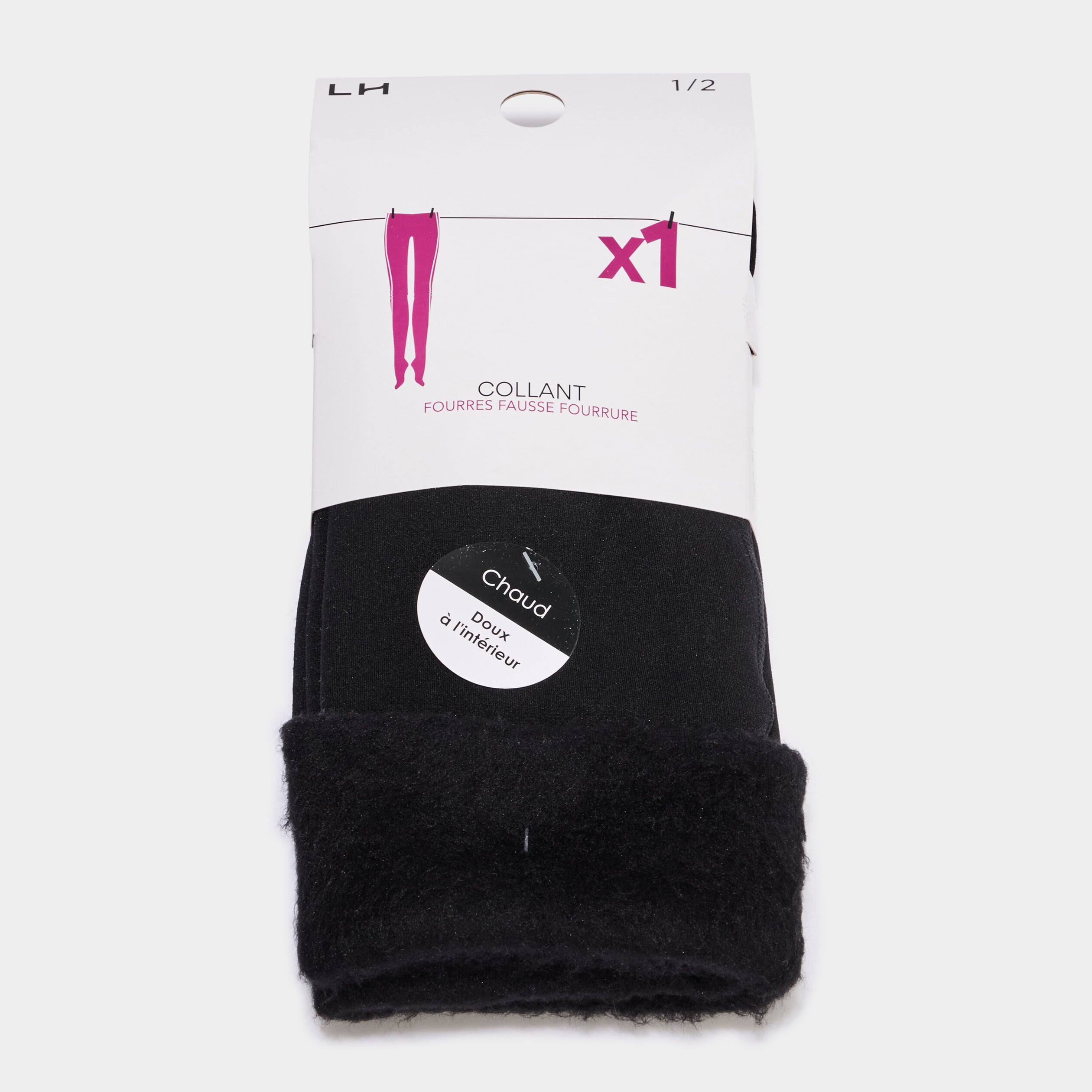 Collants doubl&eacute;s fausse fourrure noir femme