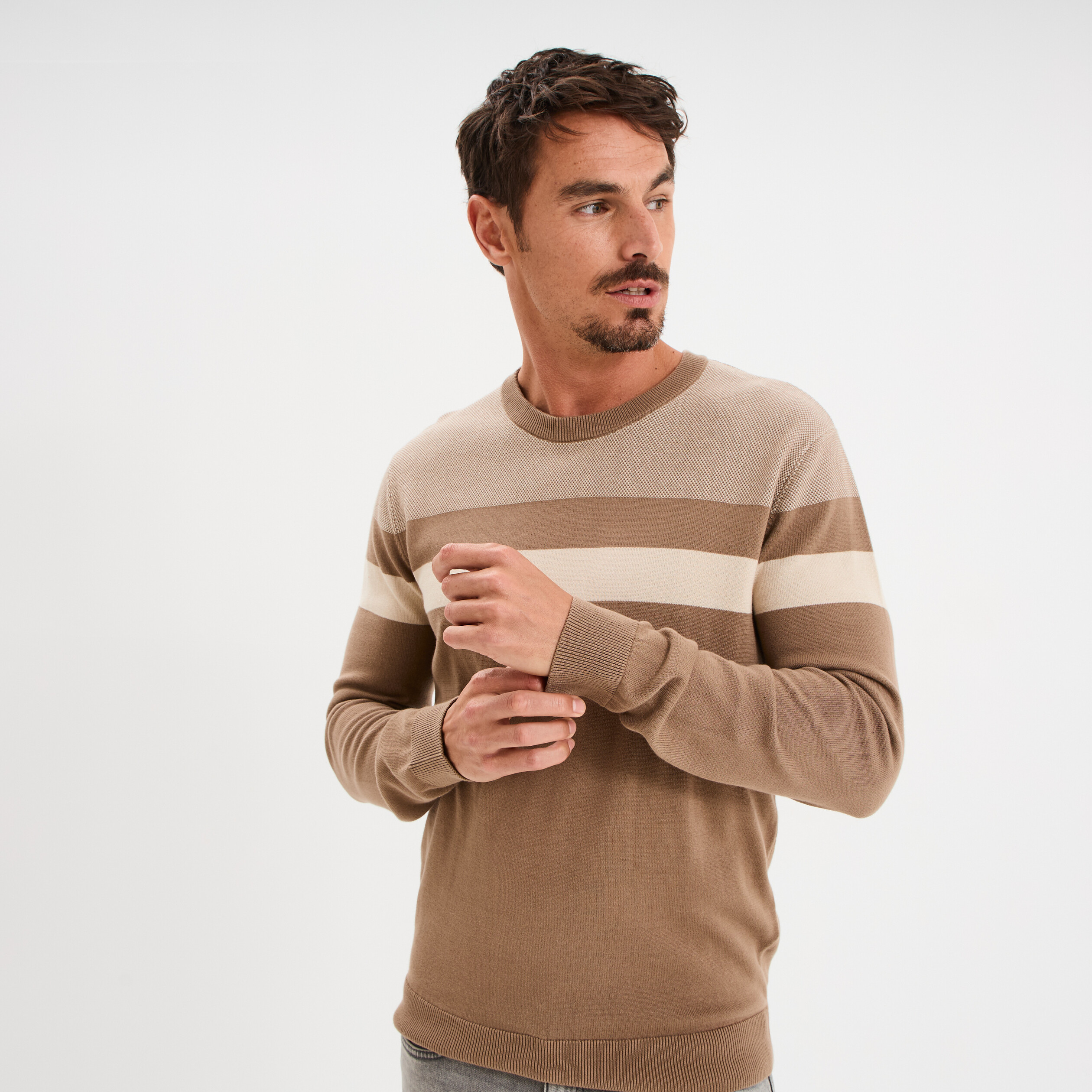 Pull manches longues en coton stretch jet stream - Comptoir des Cotonniers