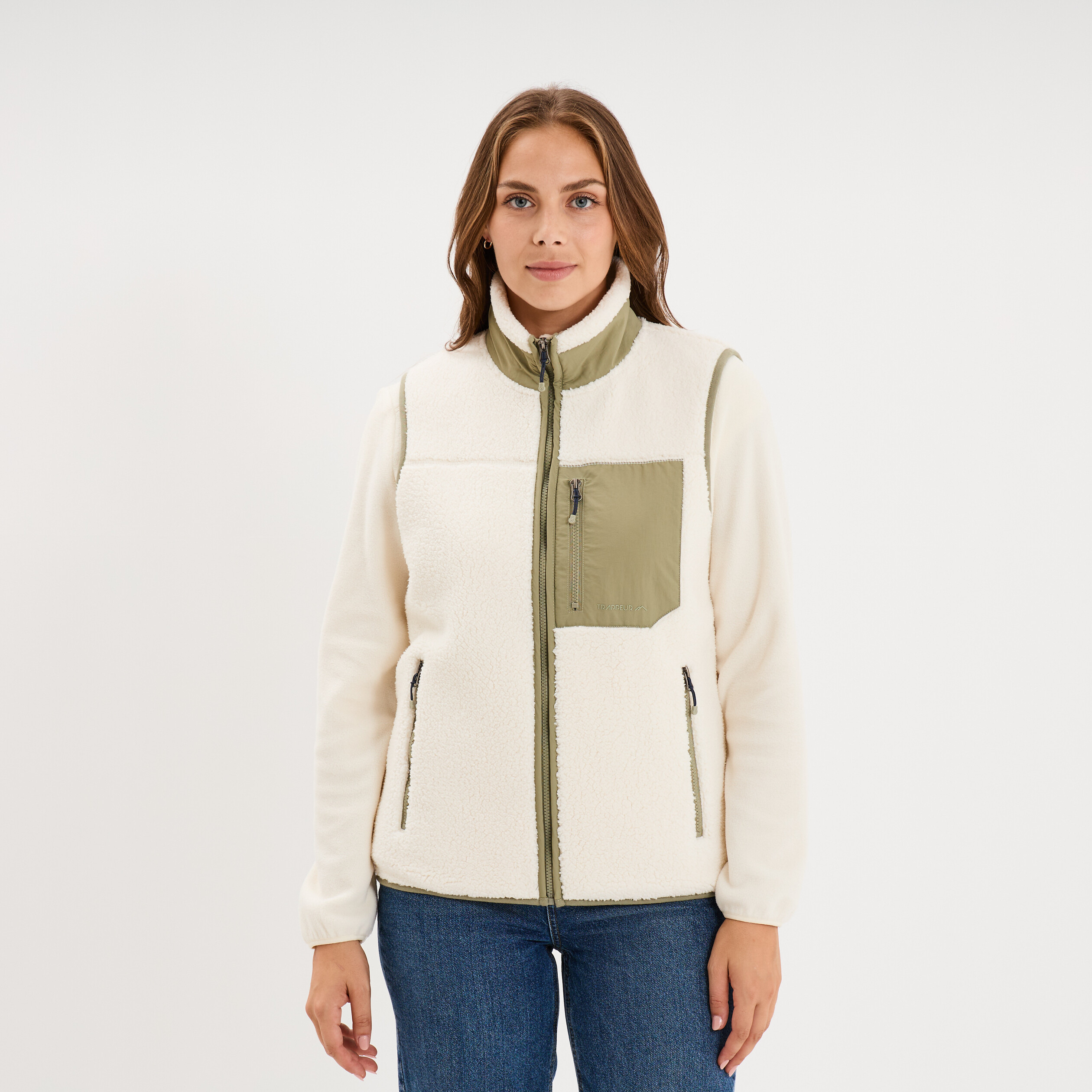 Gilet polaire col montant sans manches blanc femme