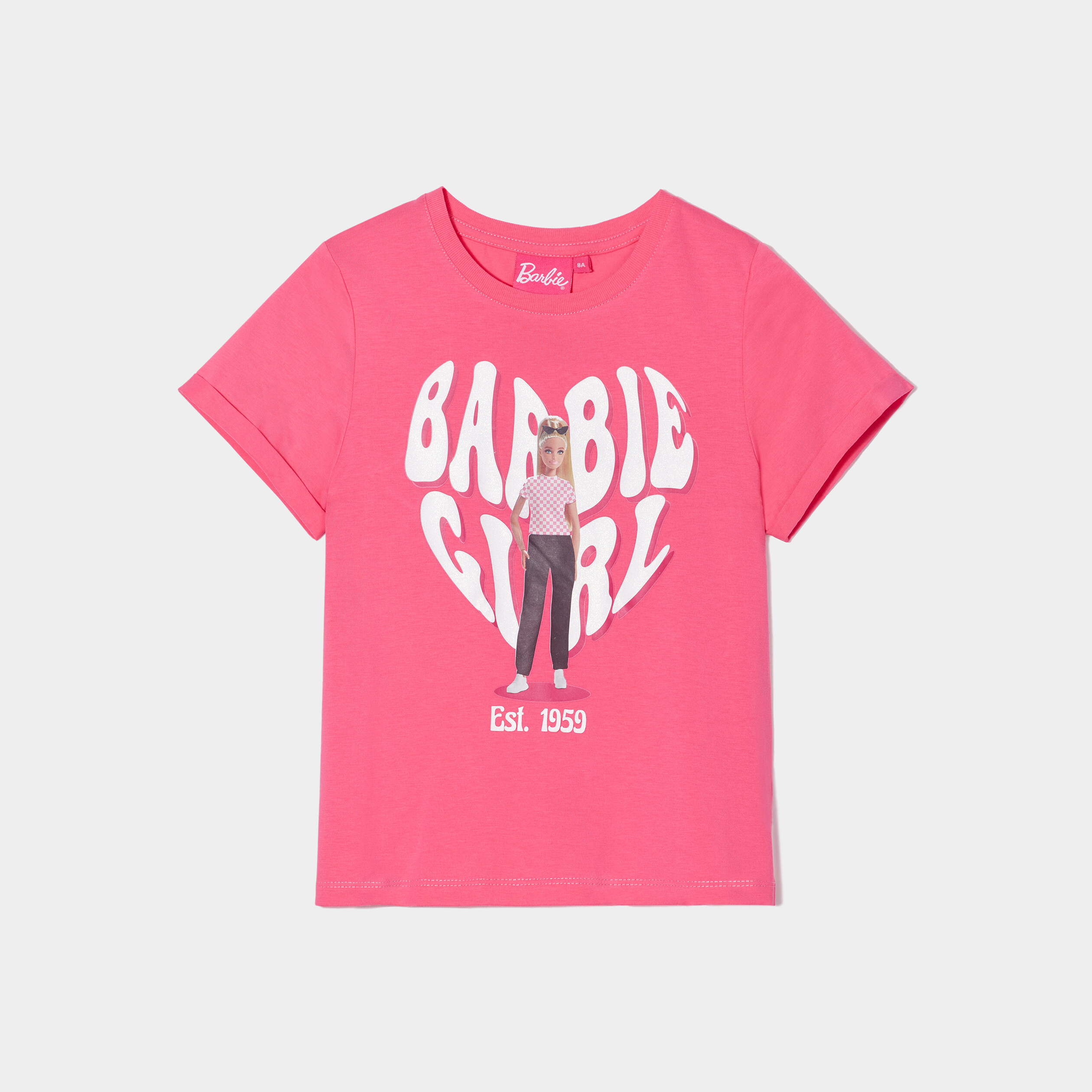 T-shirt manches courtes coton Barbie rose fushia fille