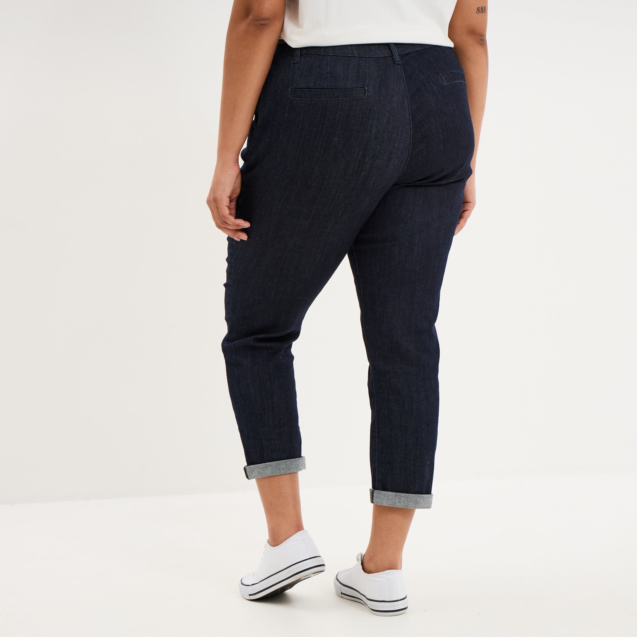 Jean chino cigarette avec ceinture denim brut femme grande taille