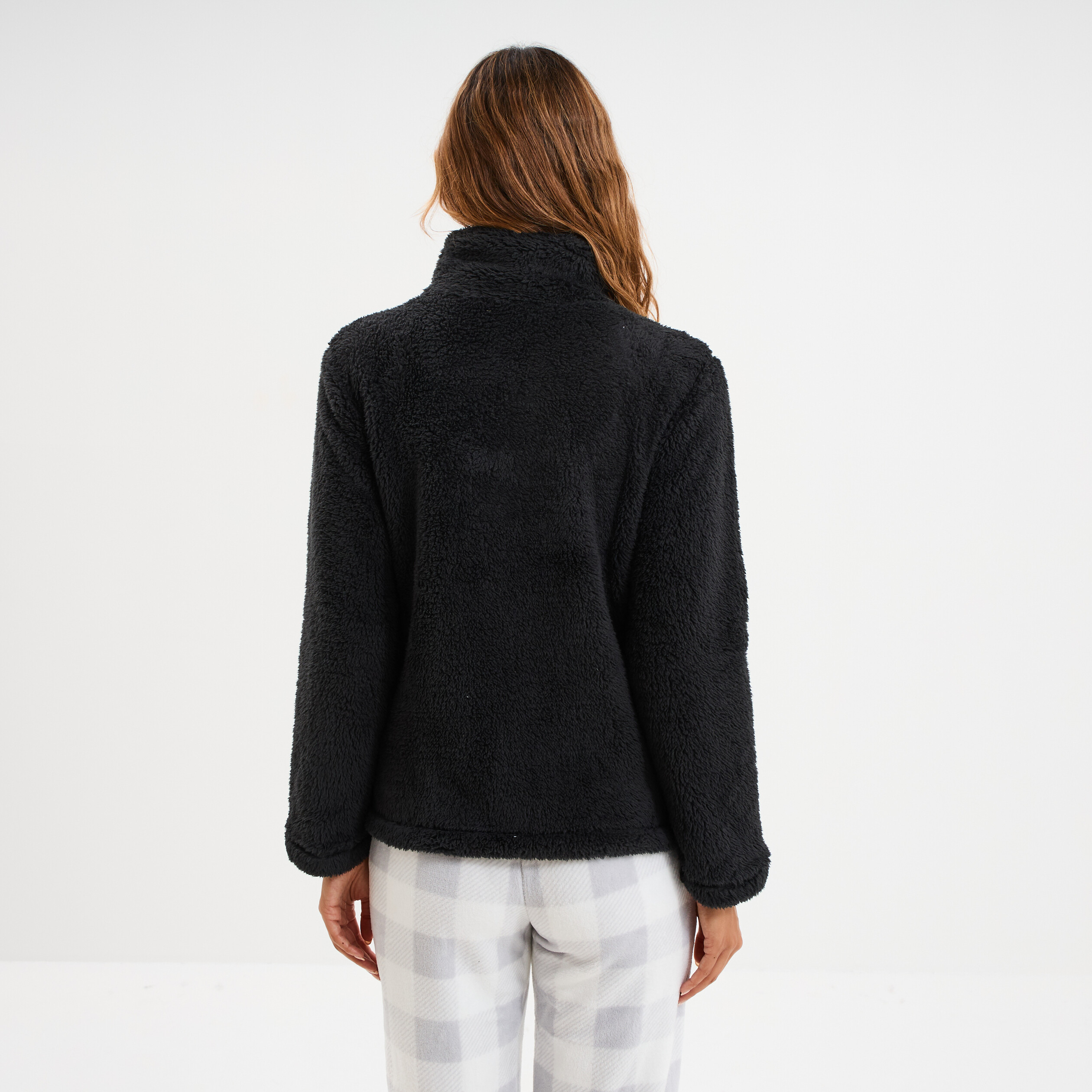 Veste effet polaire col montant noir femme
