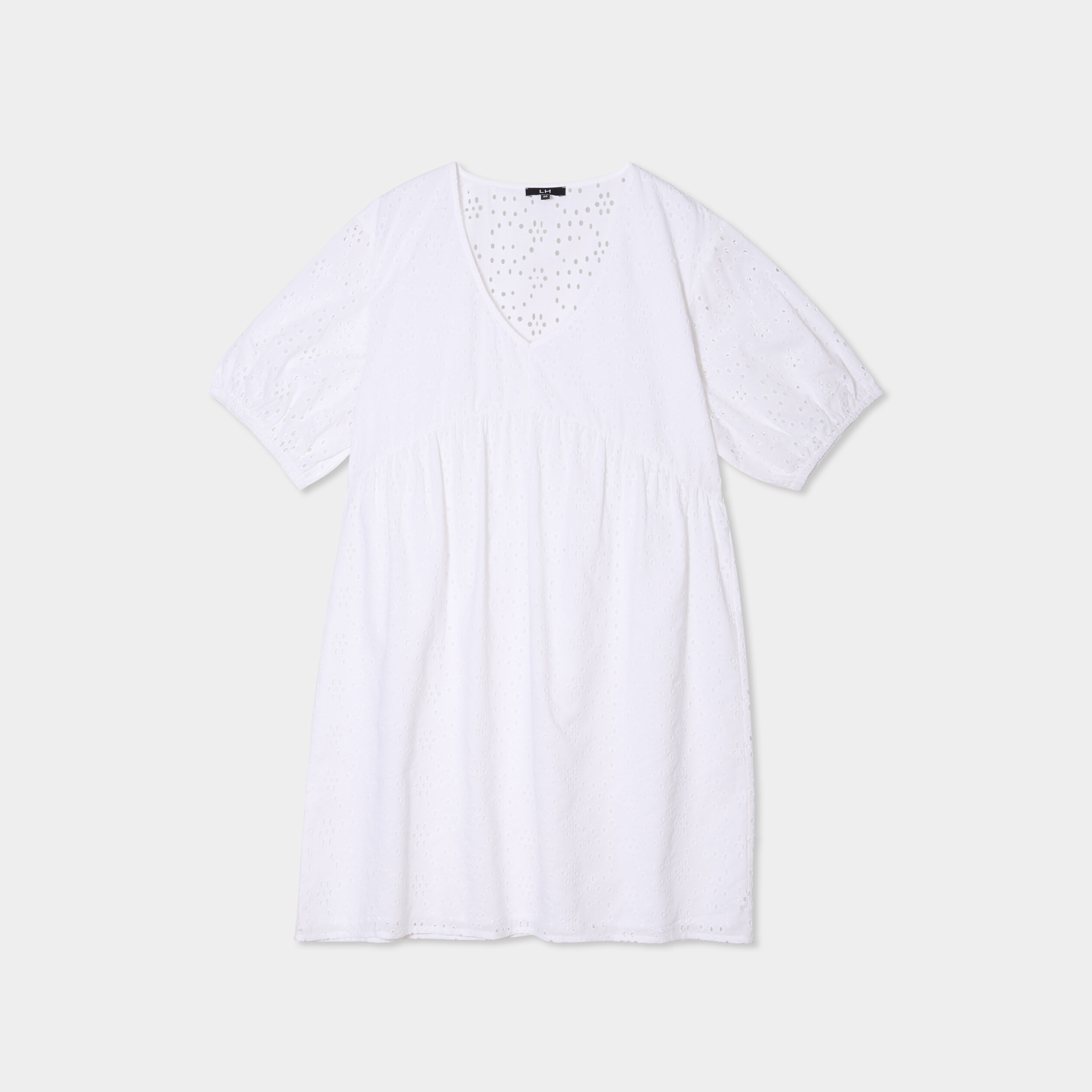 Robe broderie anglaise manches 3/4 blanc femme