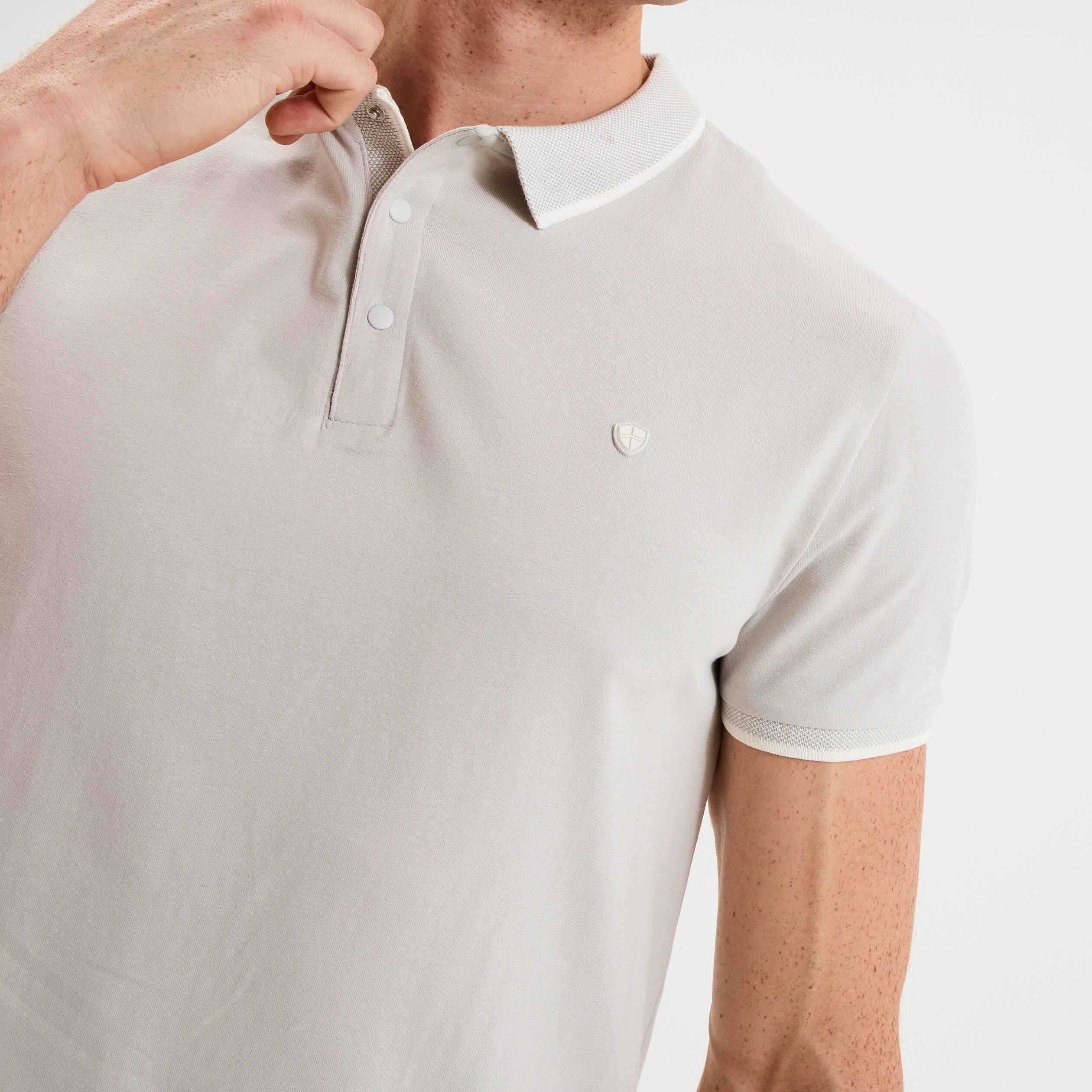 Polo slim manches courtes stretch gris clair homme