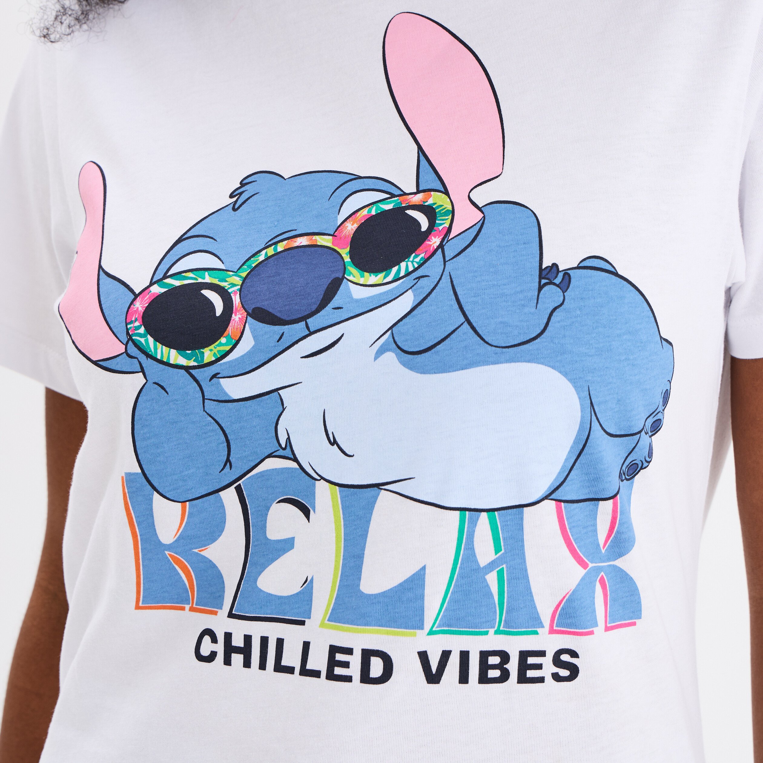 t shirt col rond manches courtes stitch blanc femme T-shirt col rond manches courtes Stitch blanc femme