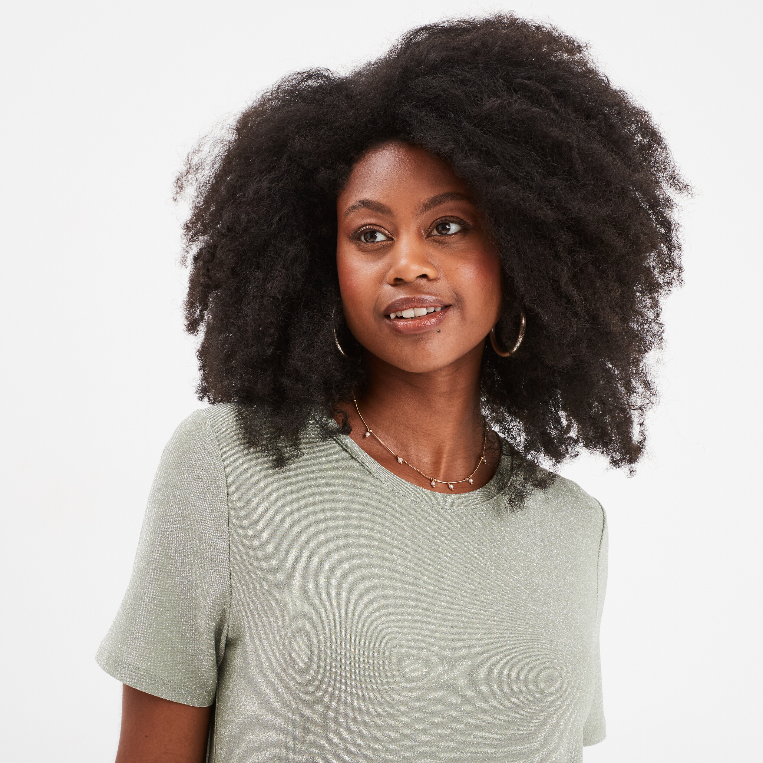 t shirt manches courtes fils metallises vert clair femme T-shirt manches courtes fils métallisés vert clair femme