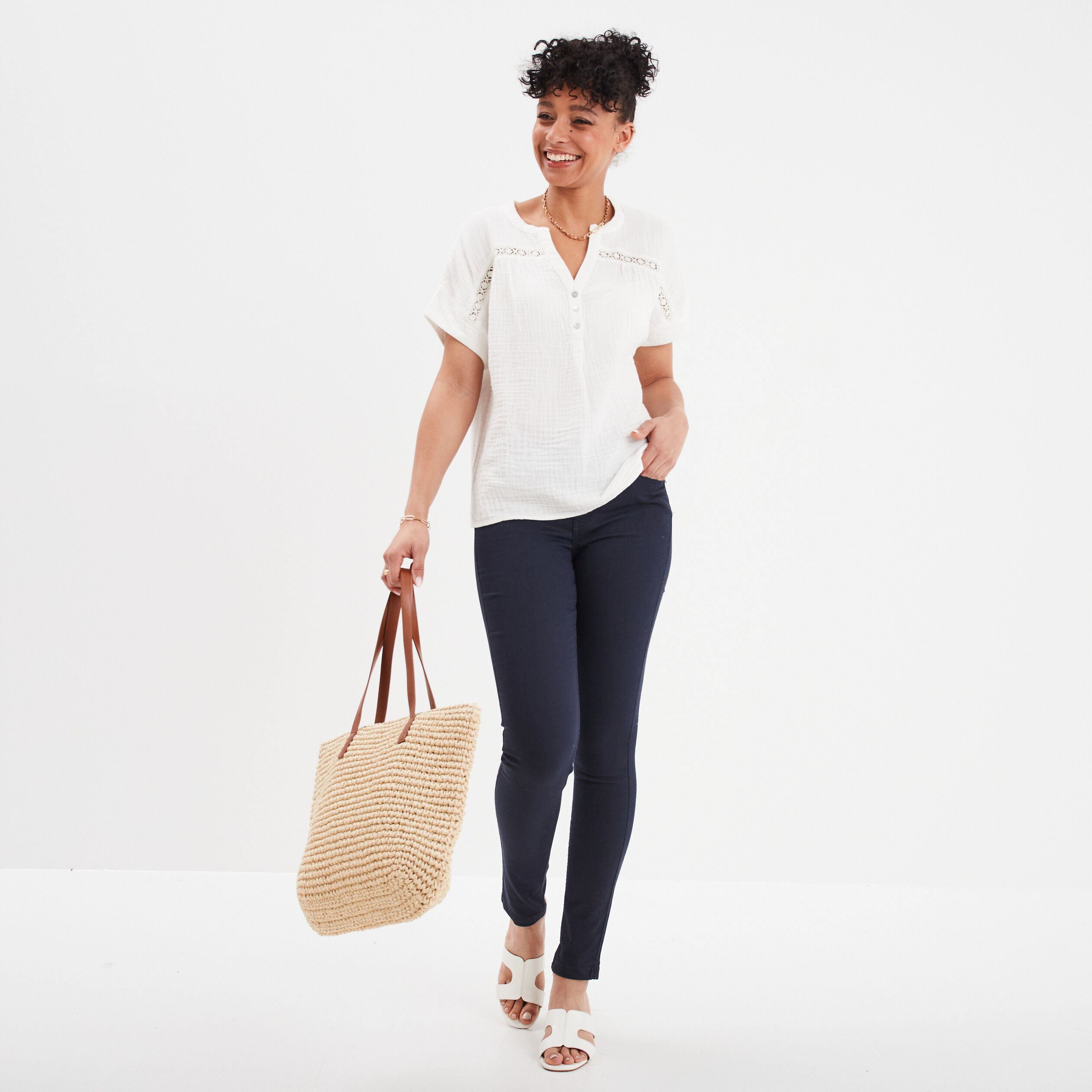 blouse manches courtes gaze de coton blanc femme Blouse manches courtes gaze de coton blanc femme