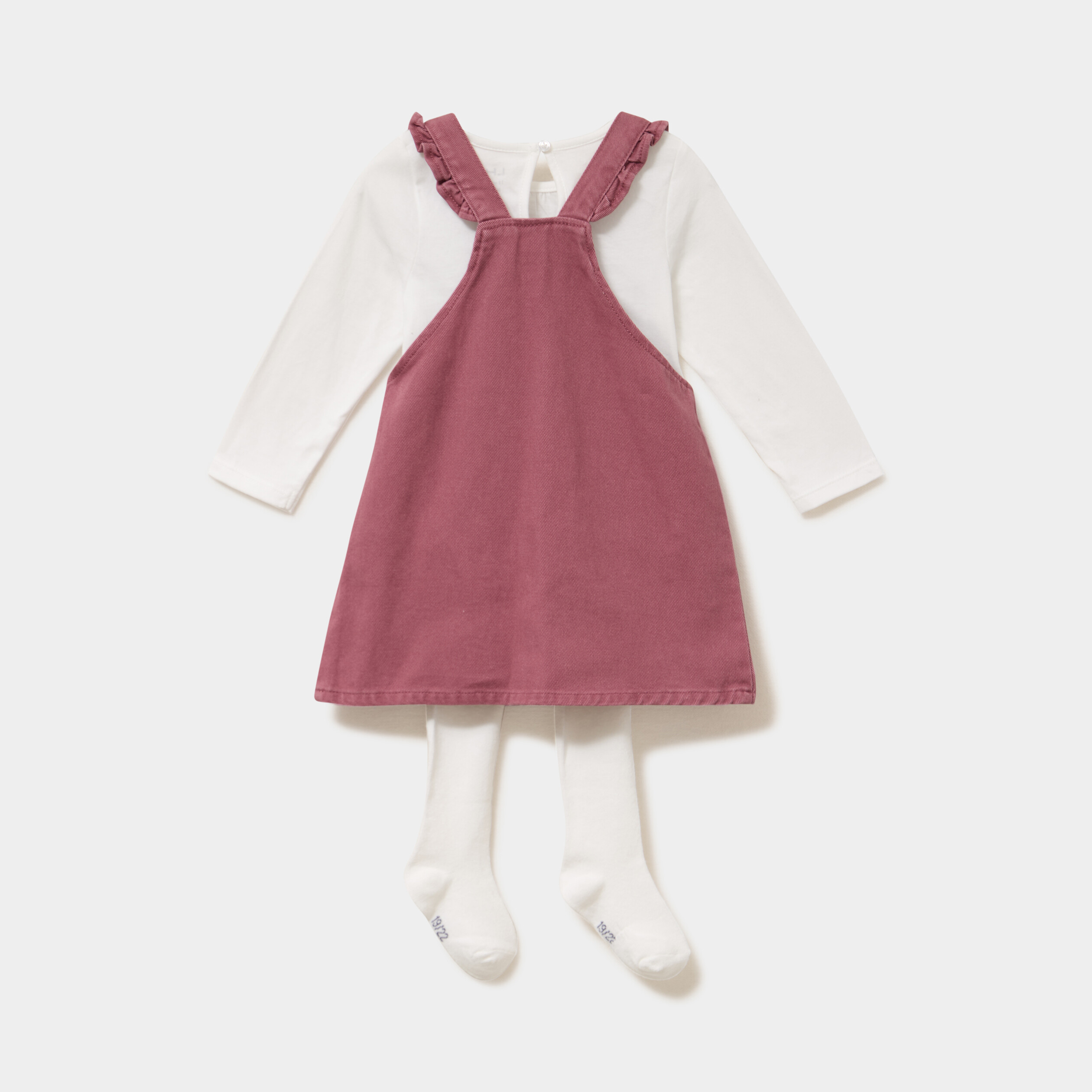 Ensemble 3 pi&egrave;ces avec robe salopette bordeaux b&eacute;b&eacute; fille