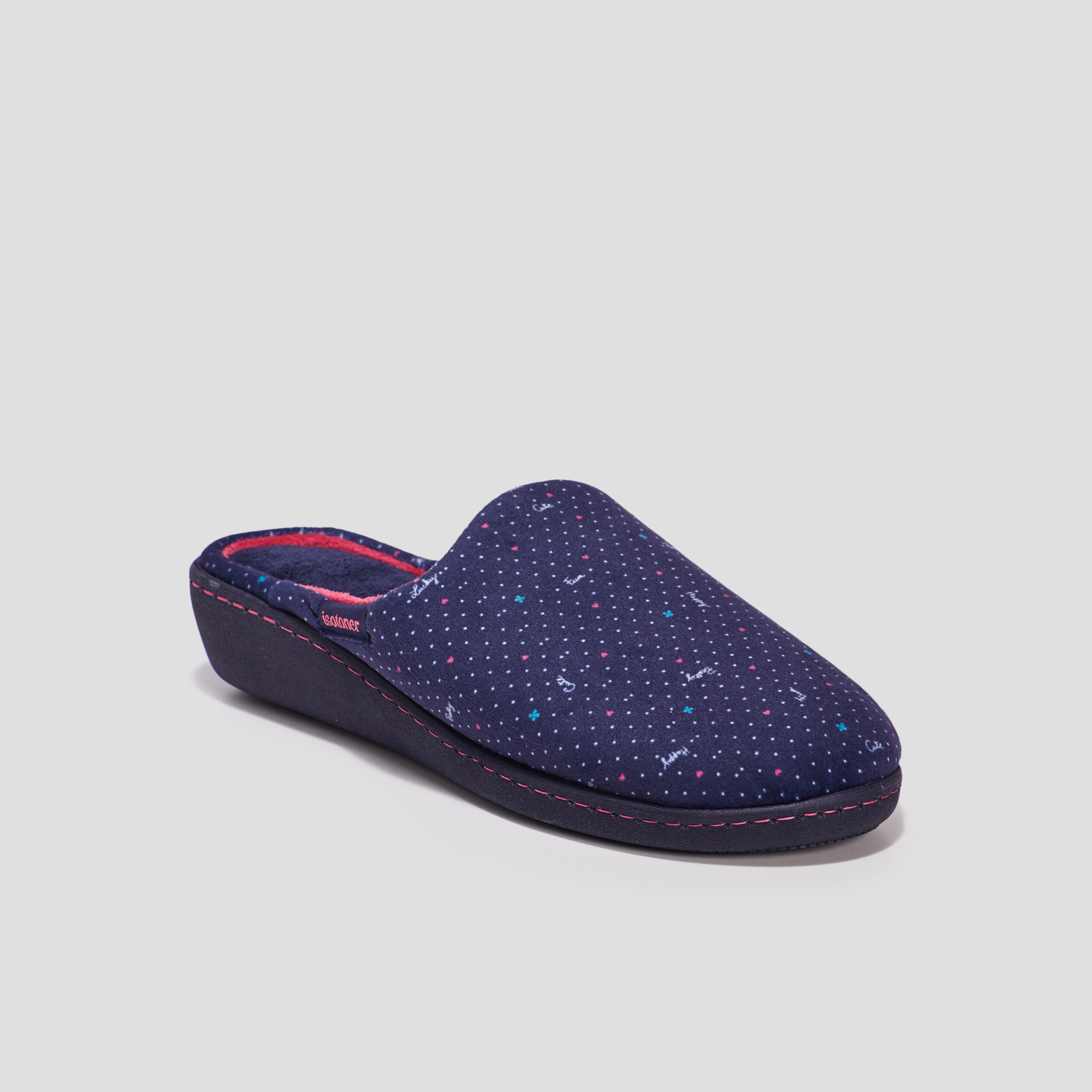 Chaussons mules compensés Isotoner bleu femme