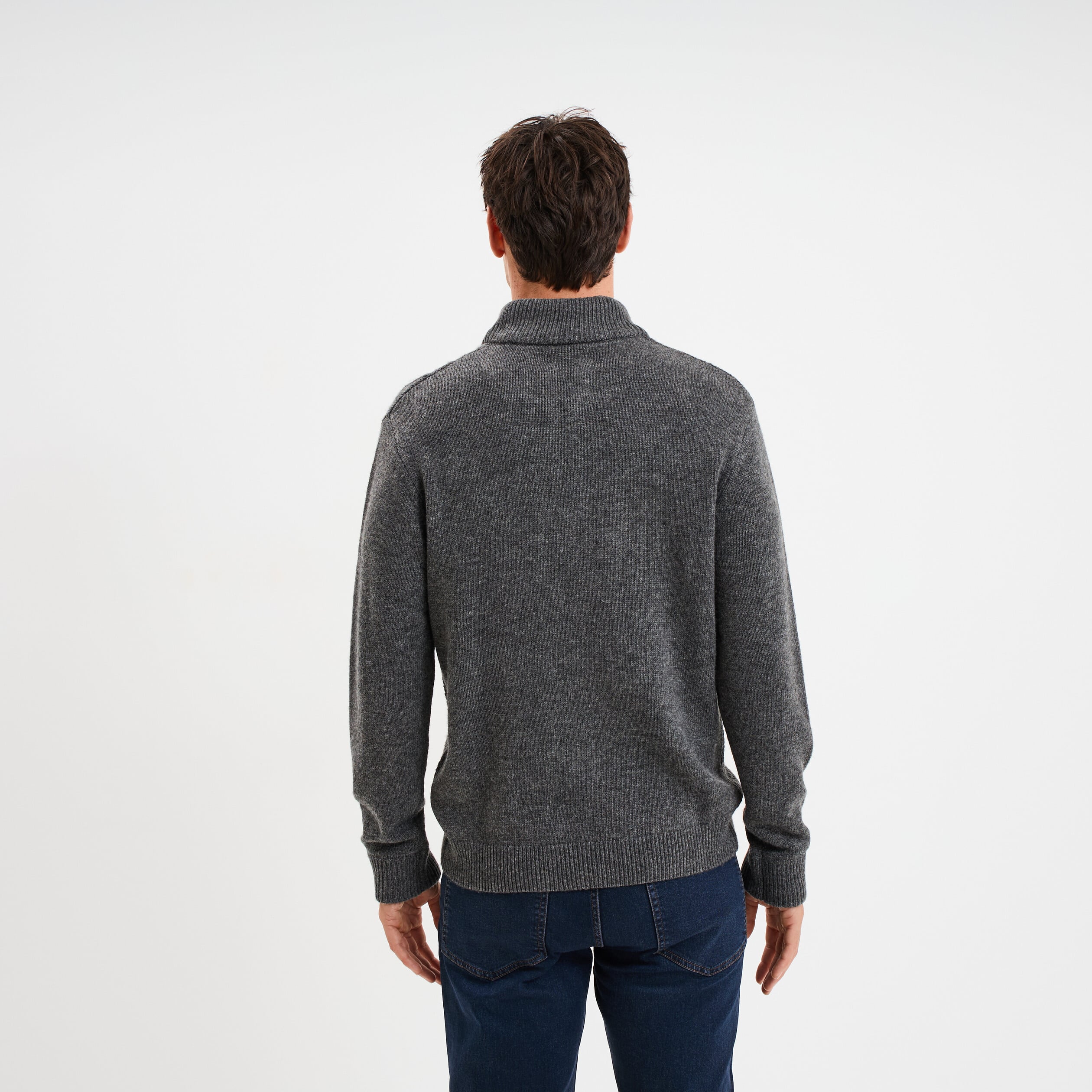Pull col montant boutonn&eacute; et torsades gris fonc&eacute; homme