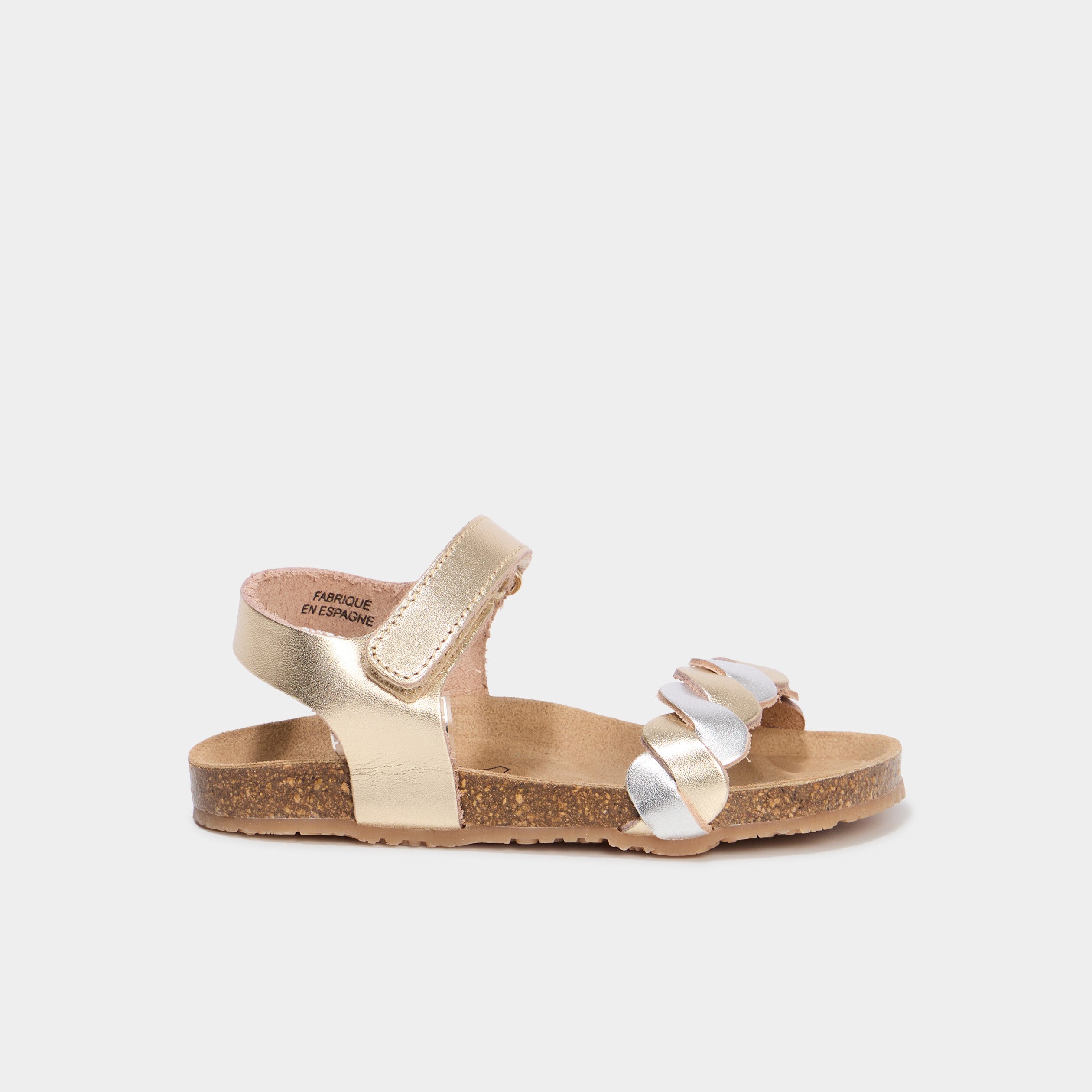 sandales en cuir brides tressees jaune or fille Sandales en cuir brides tressées jaune or fille