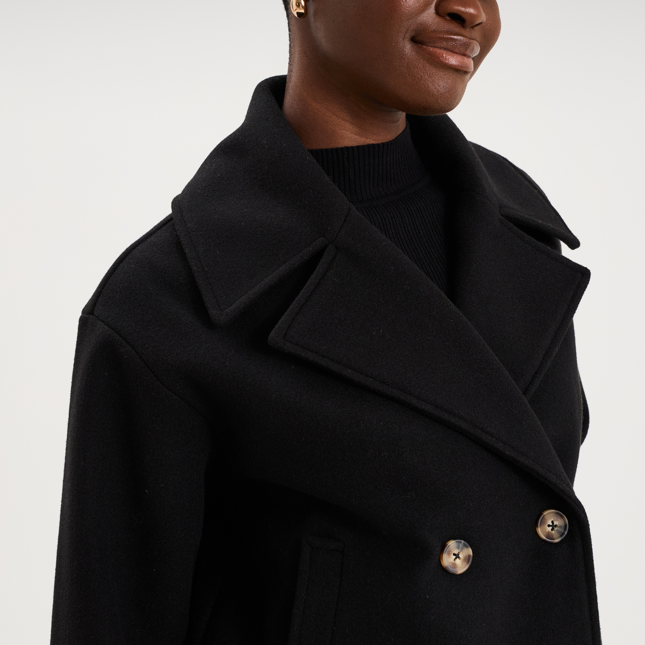 Manteau court double boutonnage noir femme
