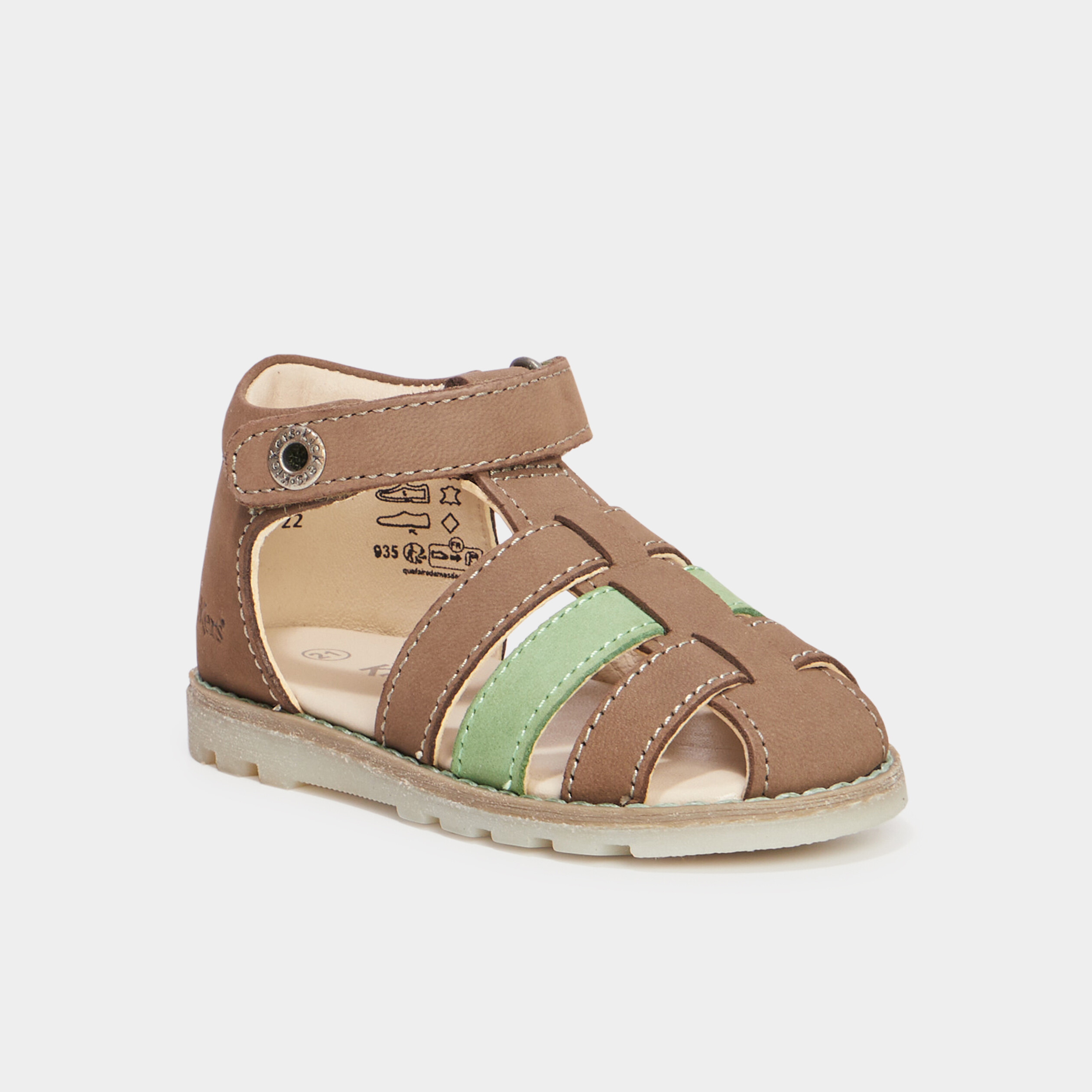 sandales en cuir kickers nonopi vert kaki bebeg Sandales en cuir Kickers Nonopi vert kaki bébé garçon
