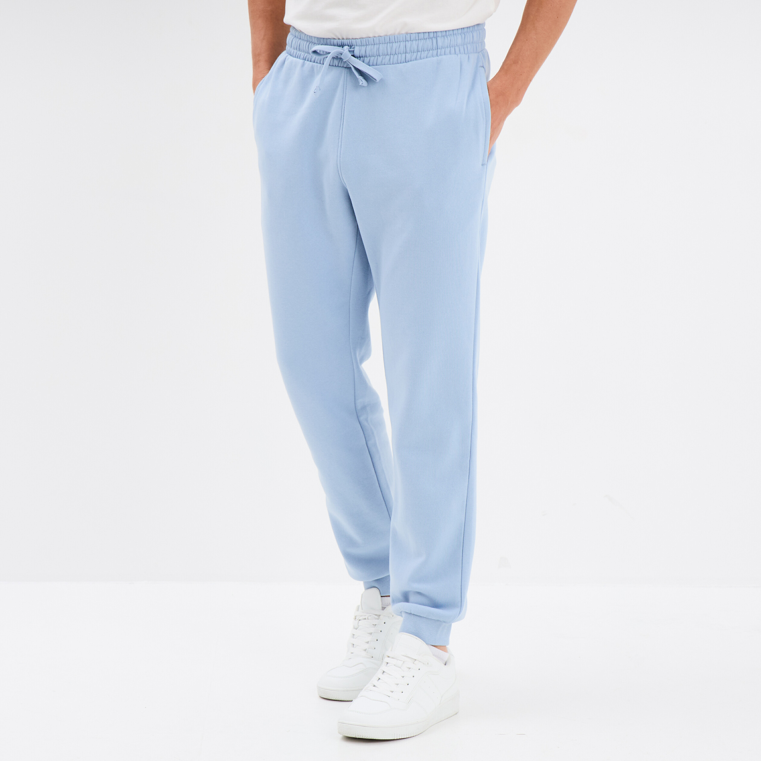 Pantalon jogging droit molleton bleu ciel homme