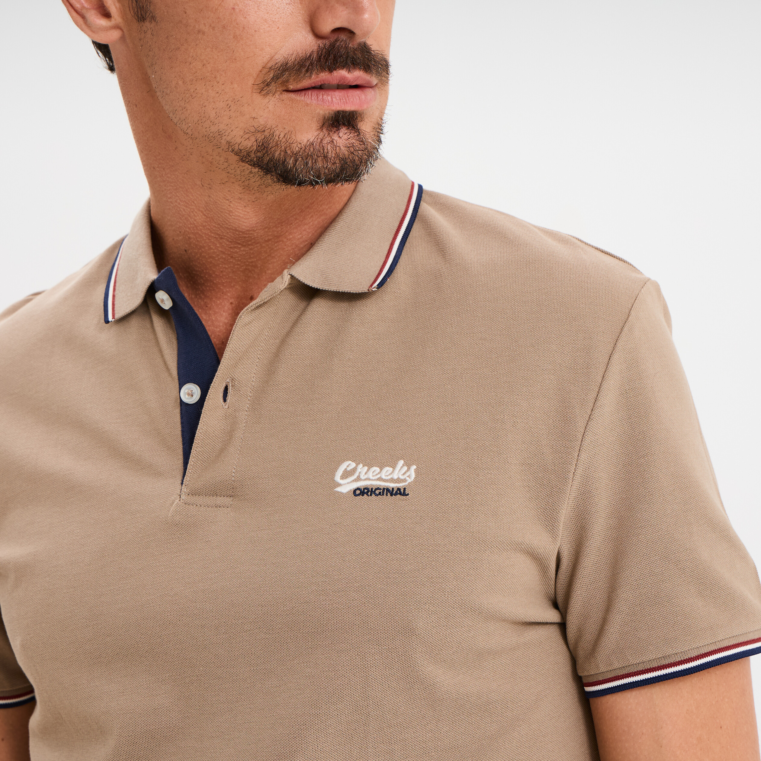 polo avec broderie poitrine coton creeks taupe homme Polo avec broderie poitrine coton Creeks taupe homme