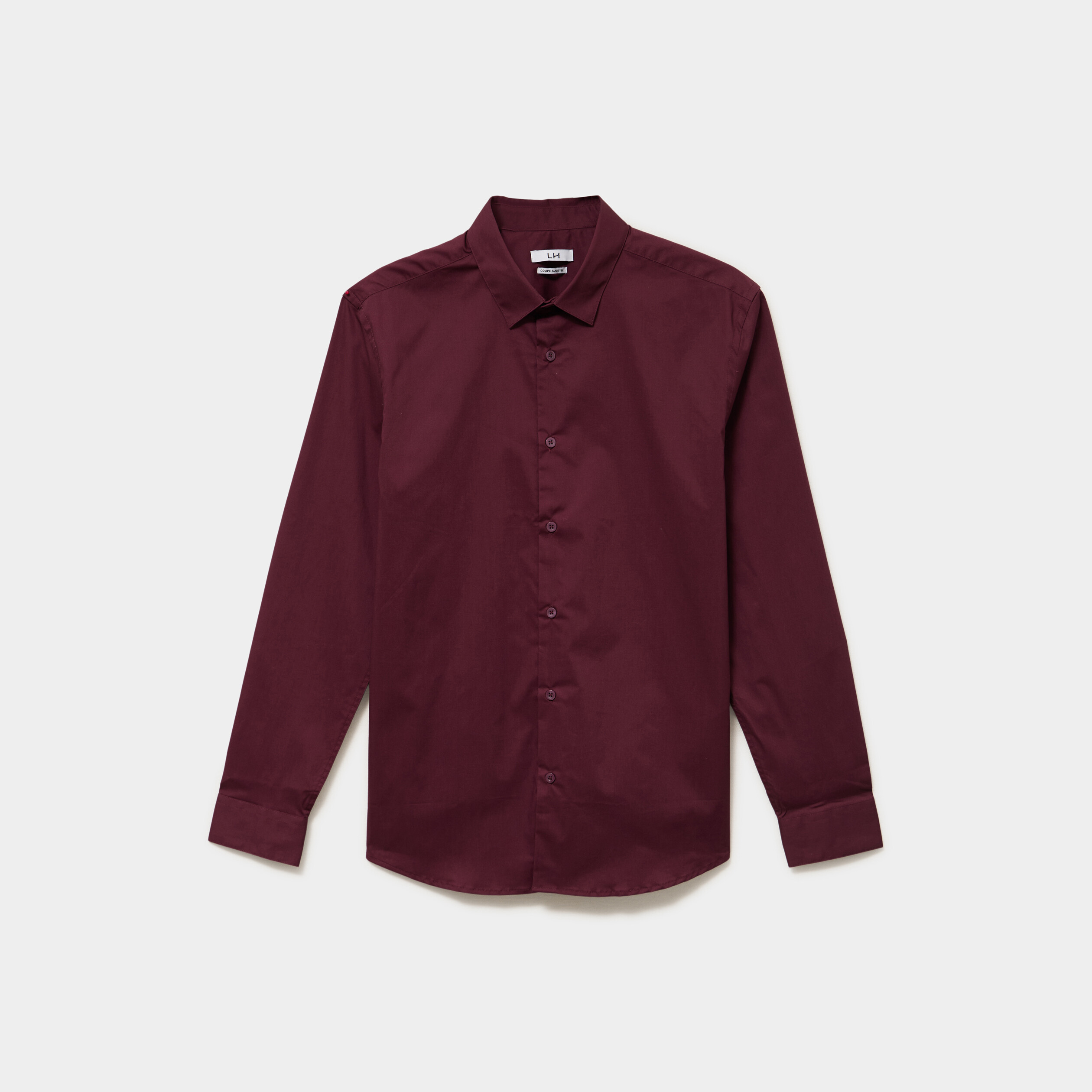 Chemise stretch manches longues violet fonc&eacute; homme