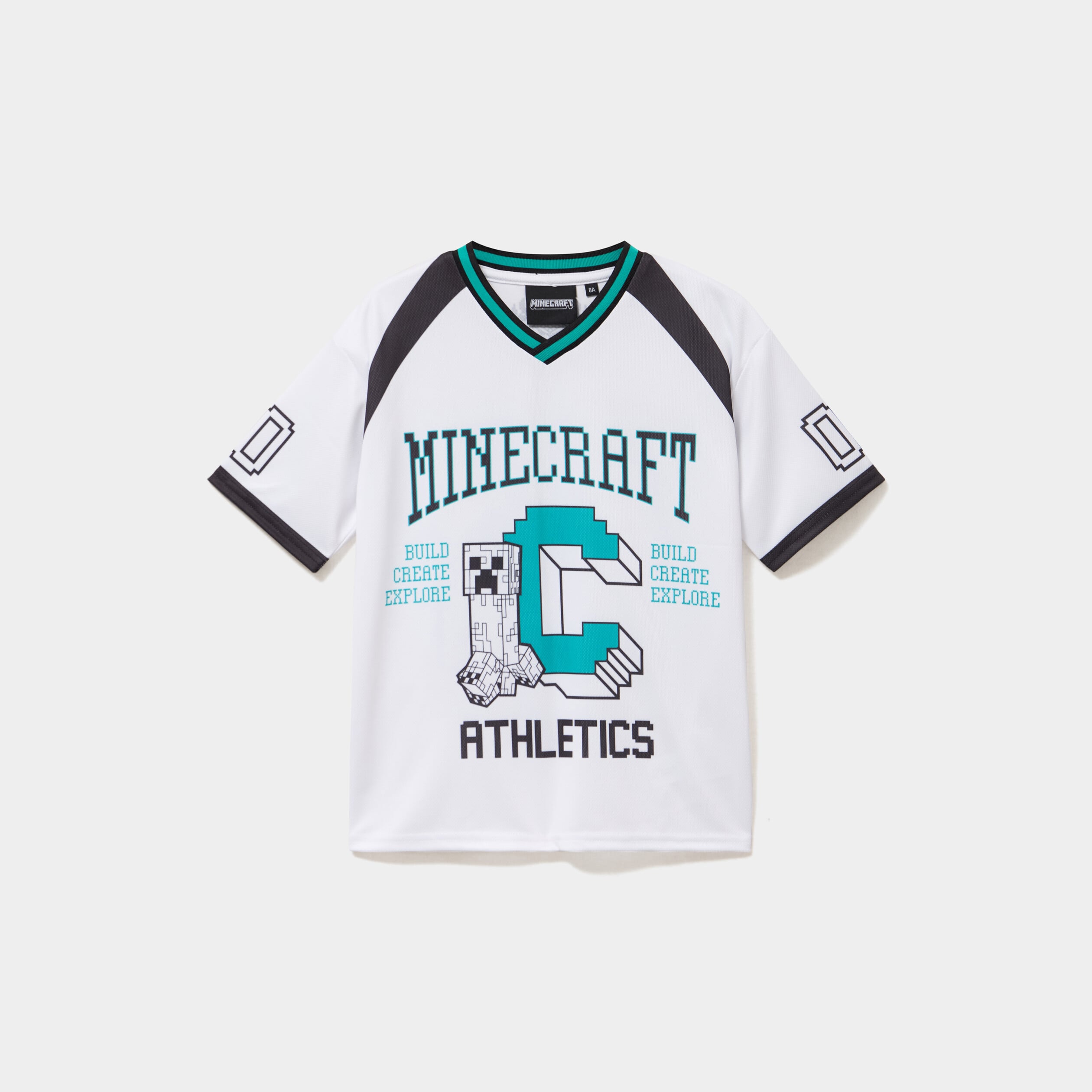 T-shirt col en V Minecraft blanc gar&ccedil;on