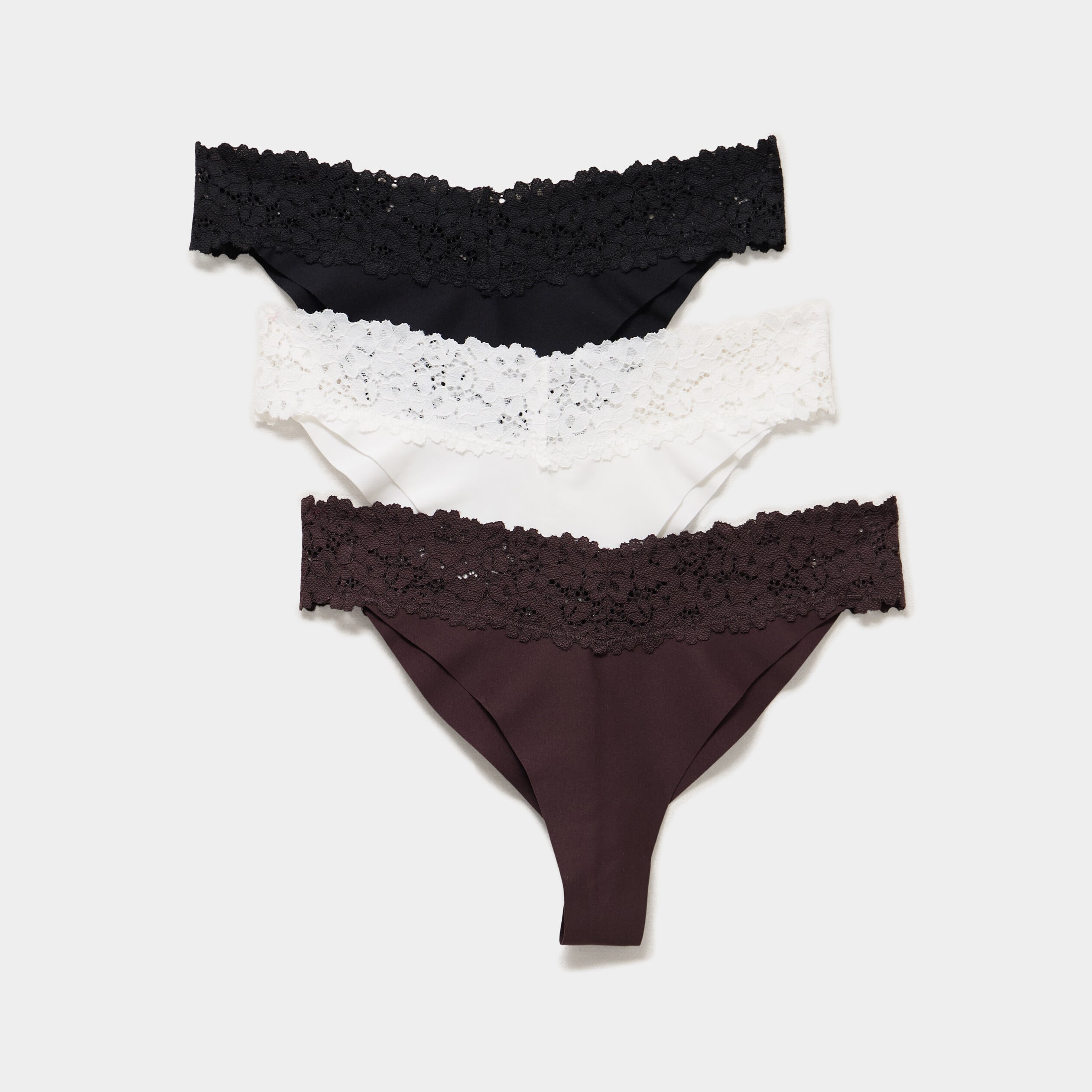 Lot 3 tangas avec dentelle marron femme