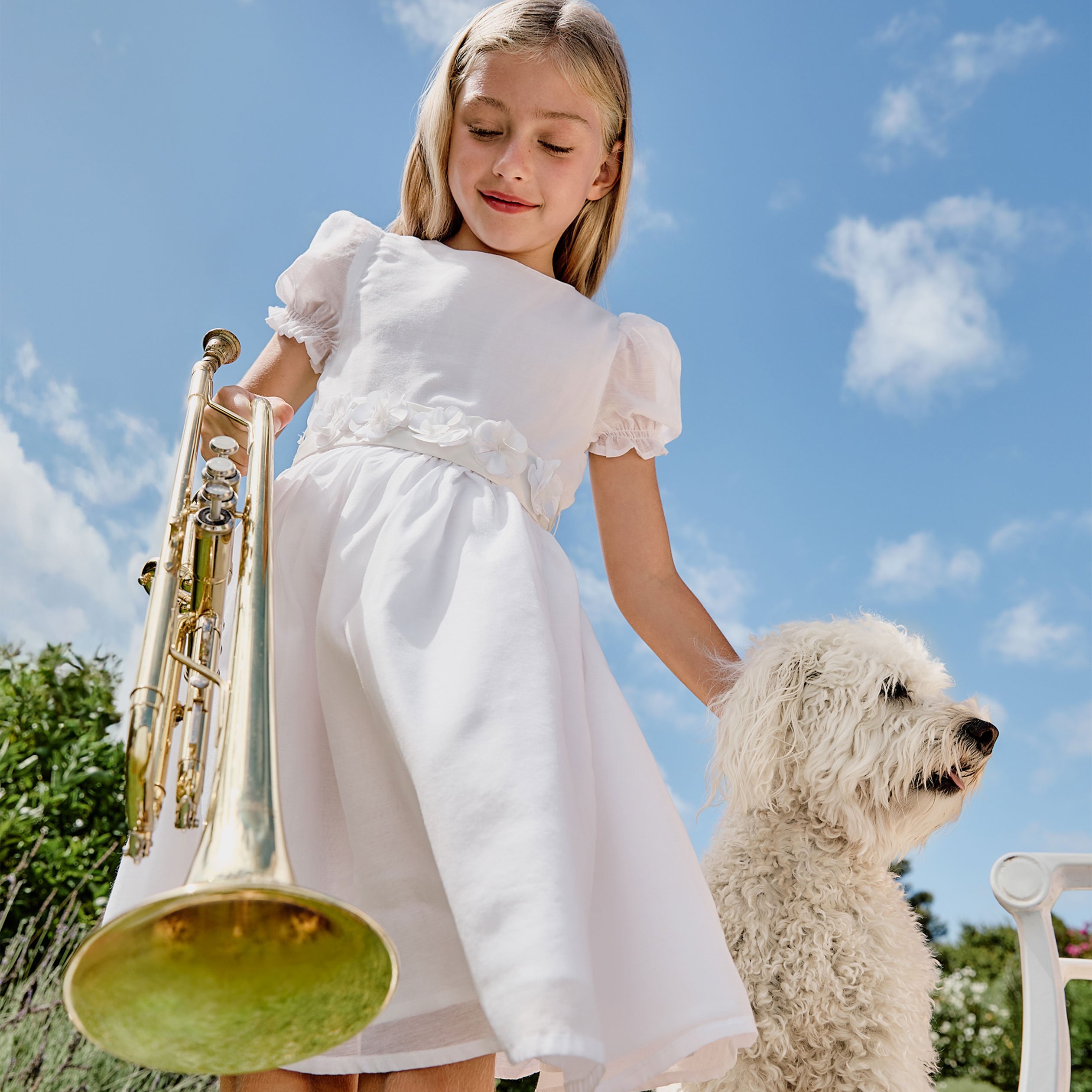 robe manches ballon ceinture fleurs ivoire fille Robe manches ballon ceinture fleurs ivoire fille