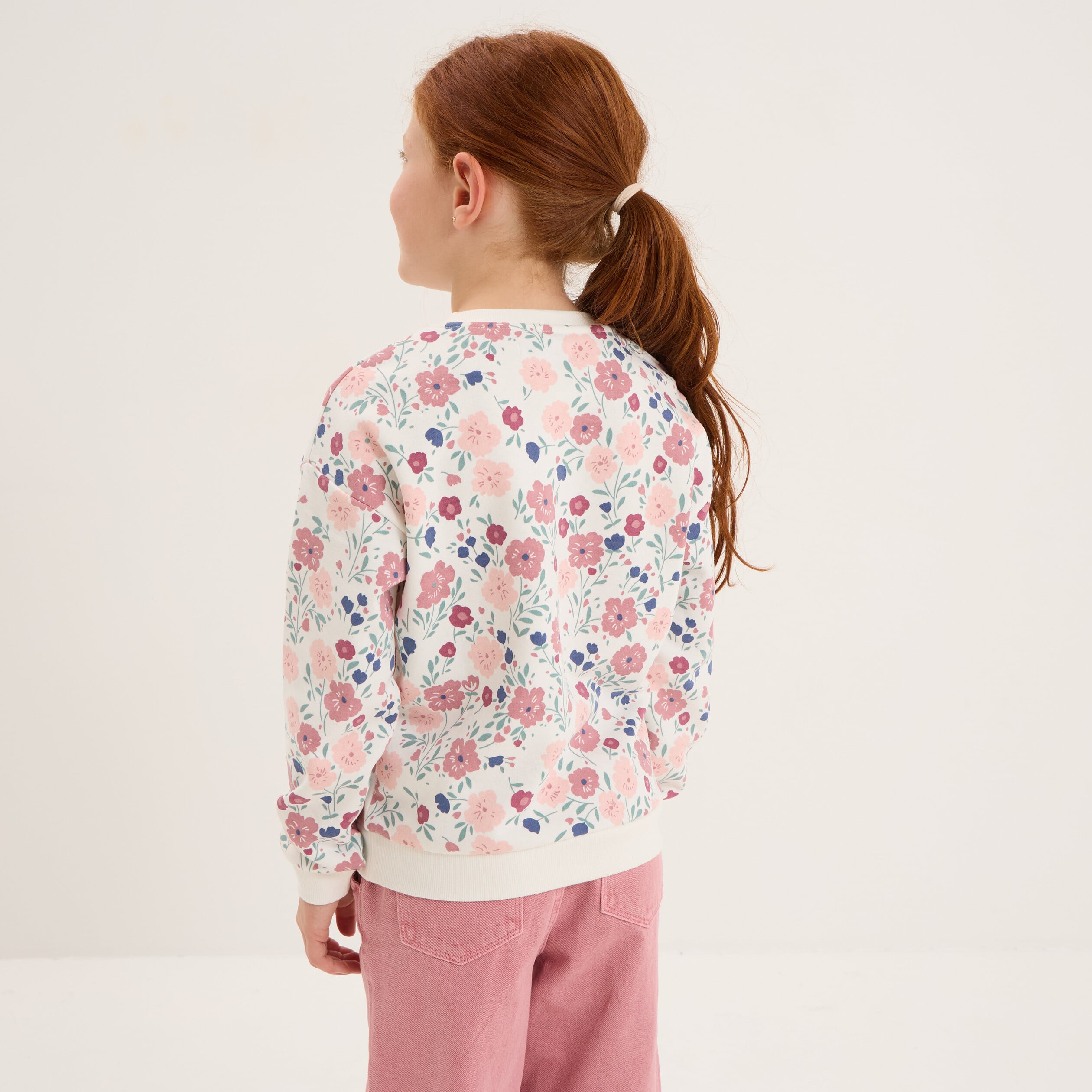 Sweat col rond manches longues beige fille