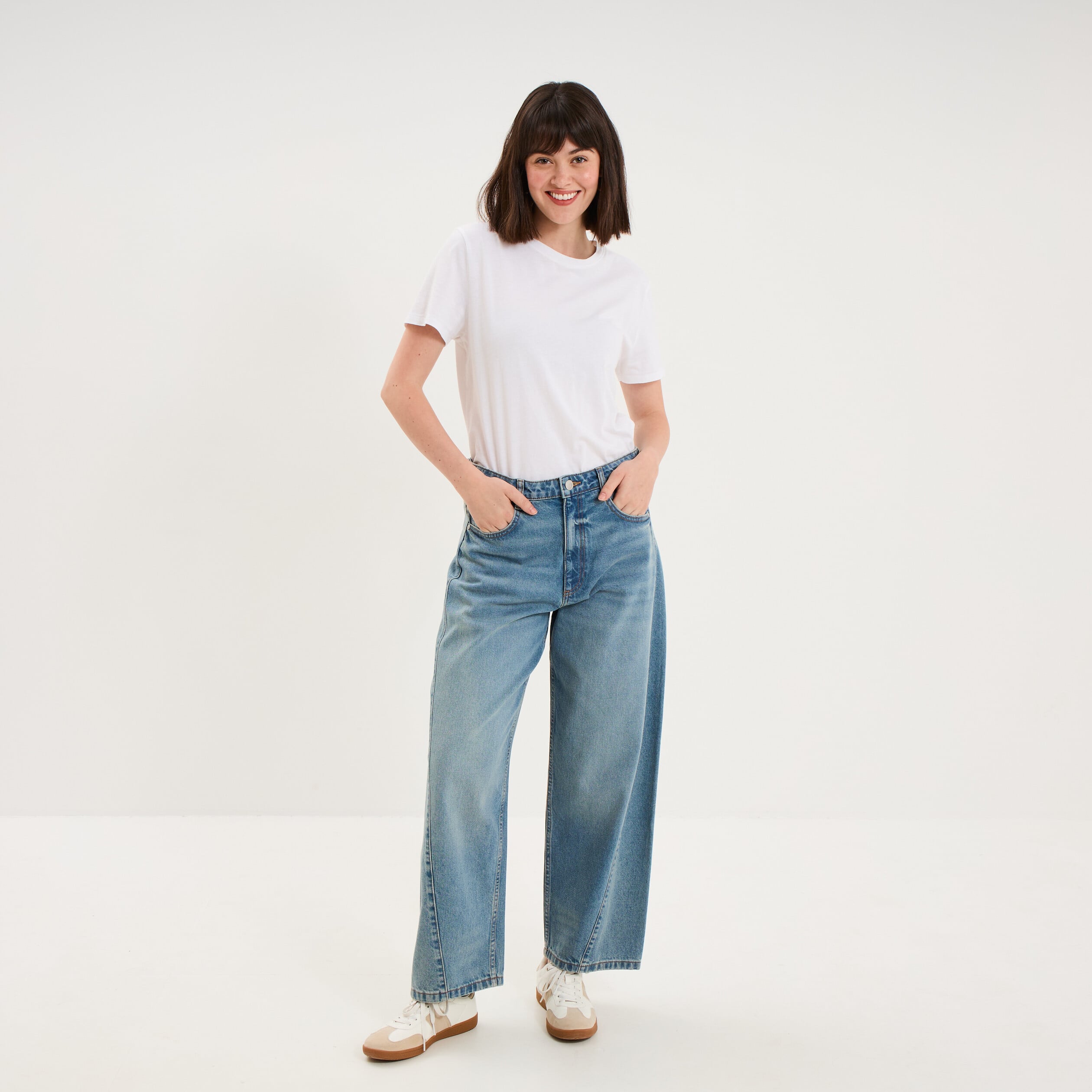 Jean balloon cropped coton denim stone femme