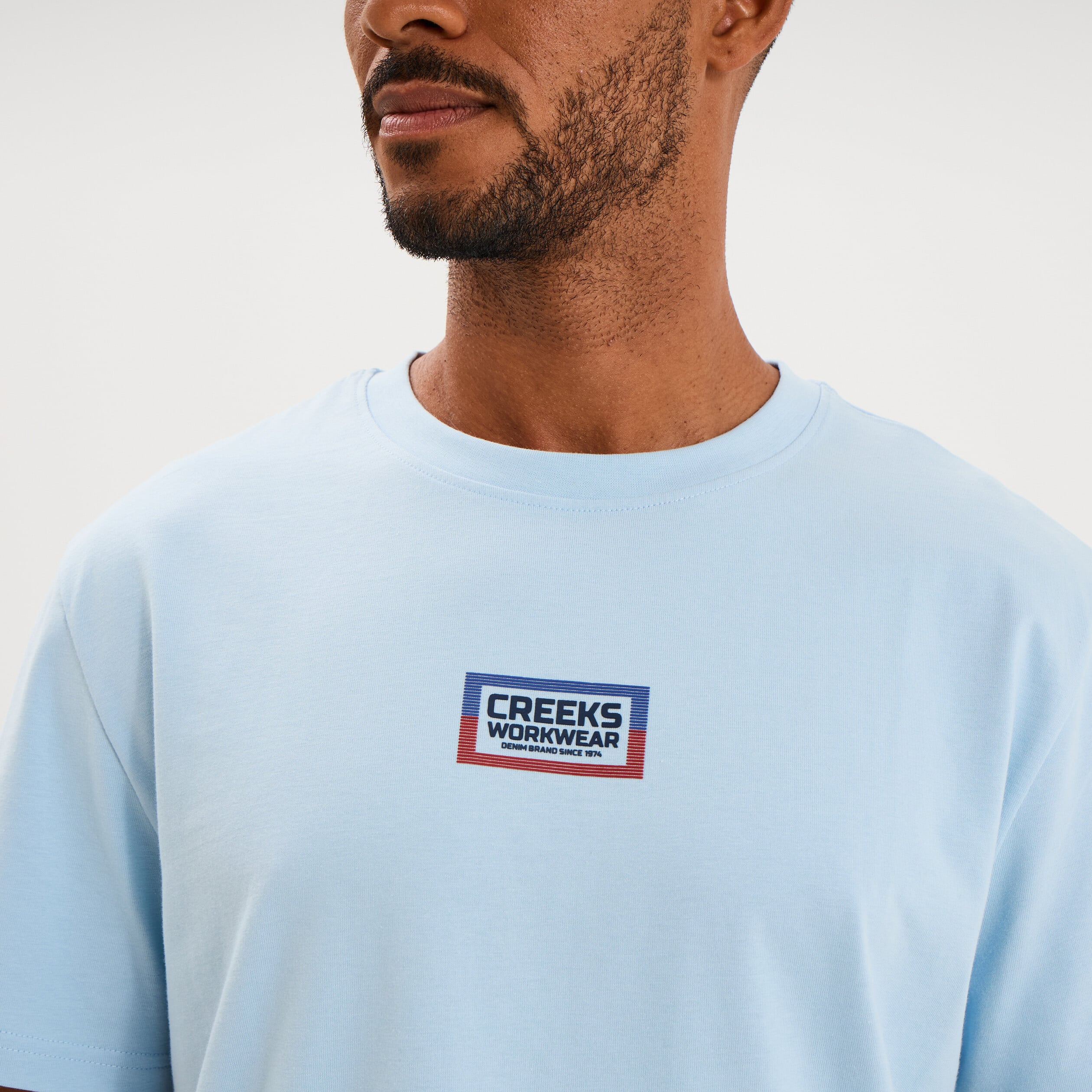 T-shirt droit manches courtes coton bleu clair homme