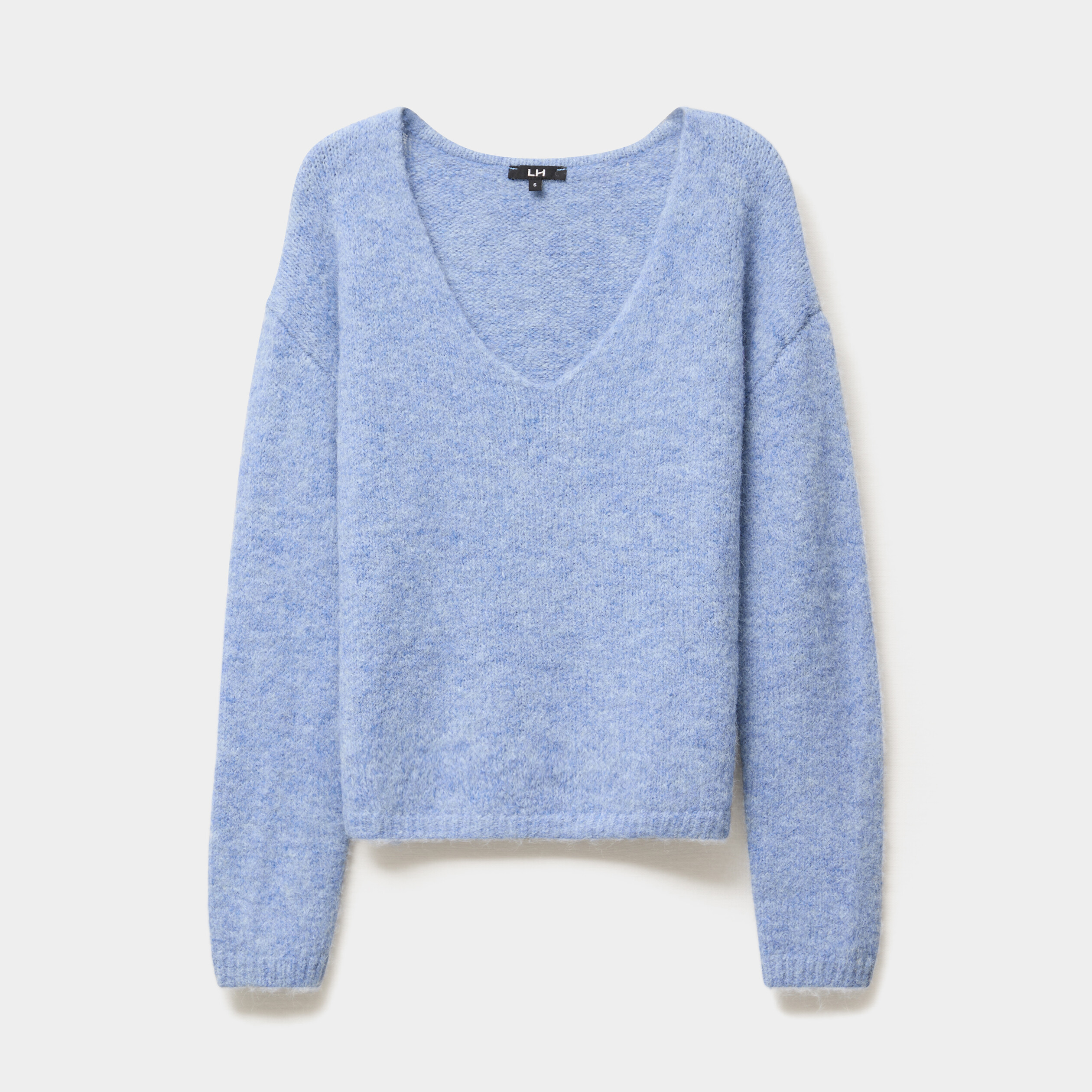 Pull col en V manches longues bleu ciel femme