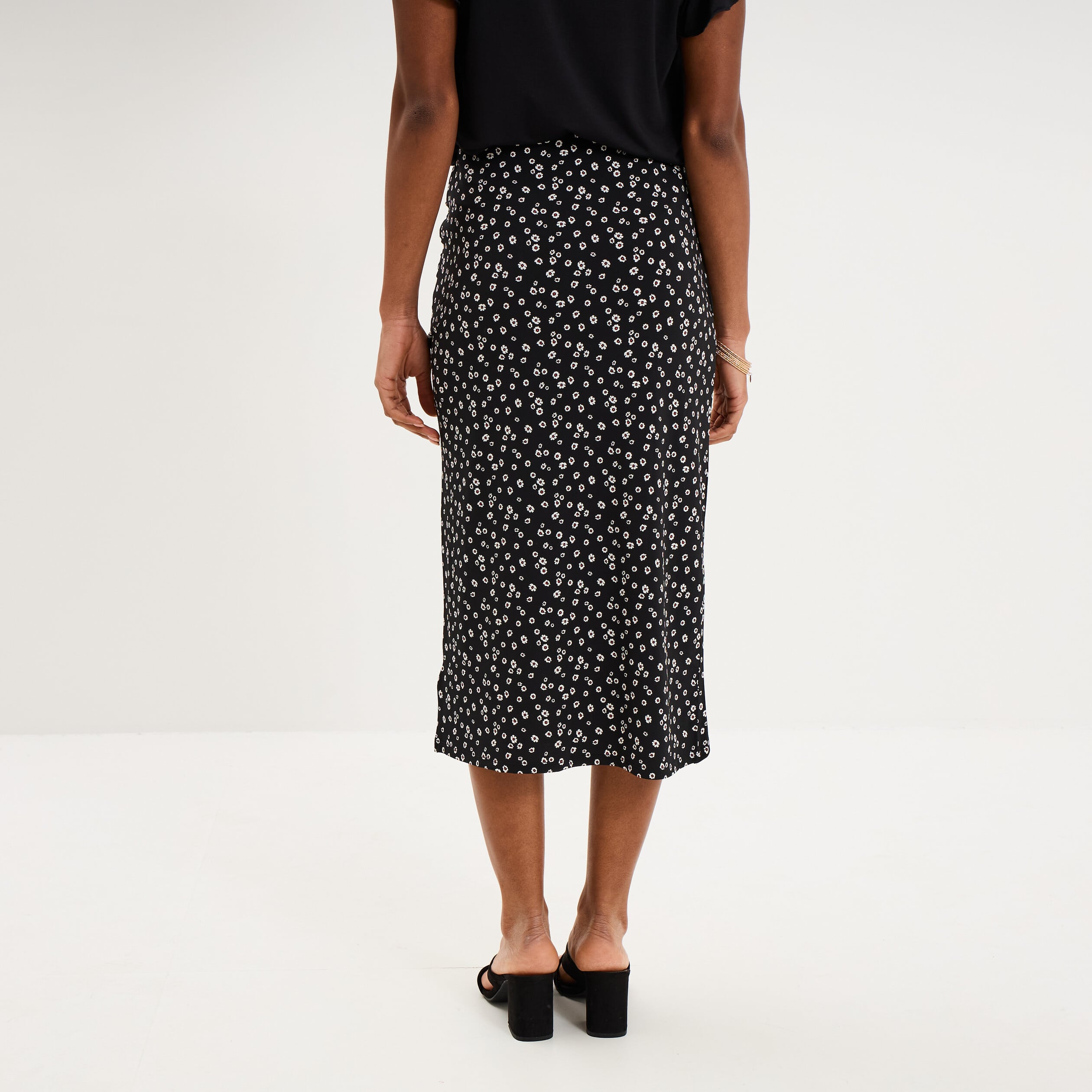 Jupe longue portefeuille stretch noir femme