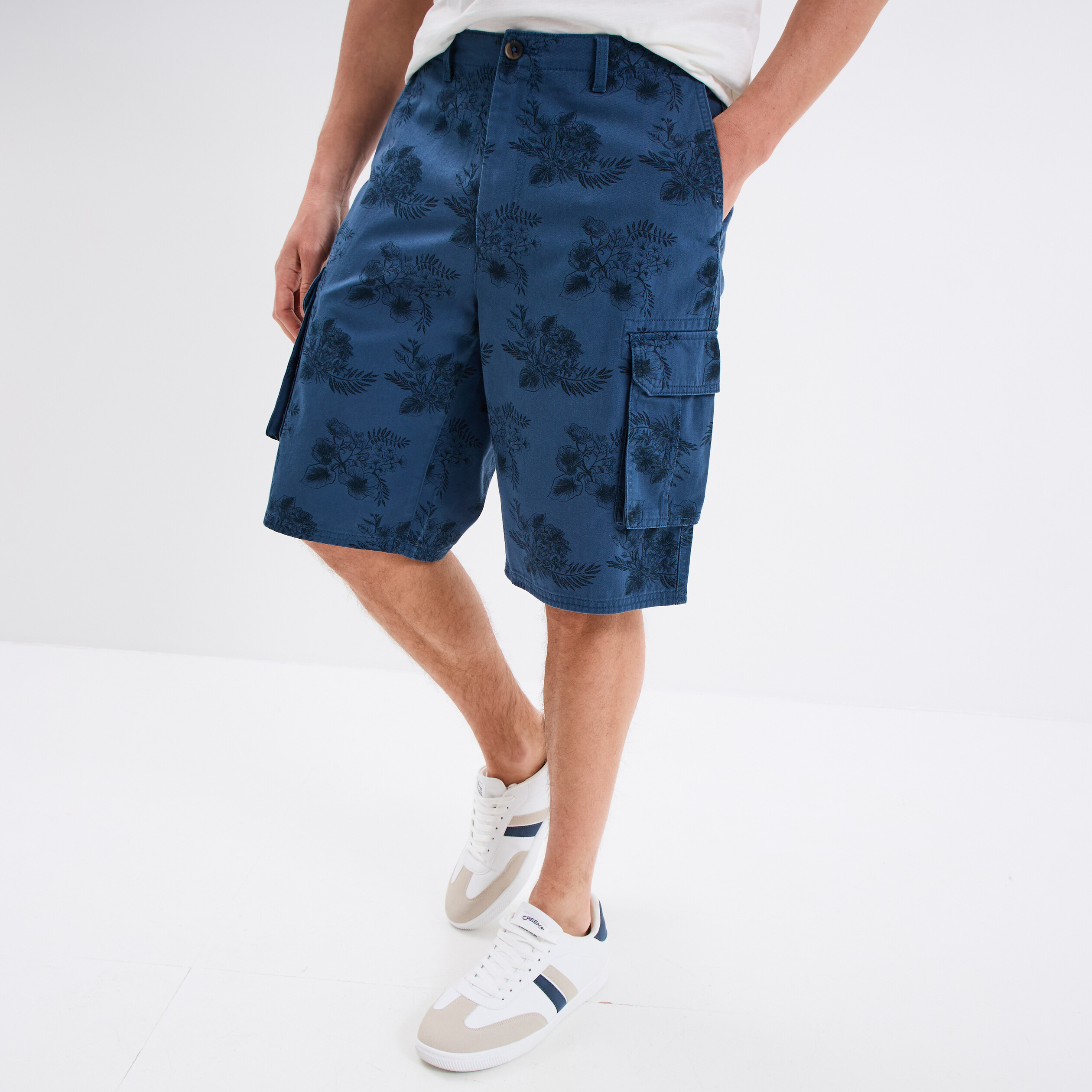 bermuda cargo coton bleu fonce homme Bermuda cargo coton bleu foncé homme