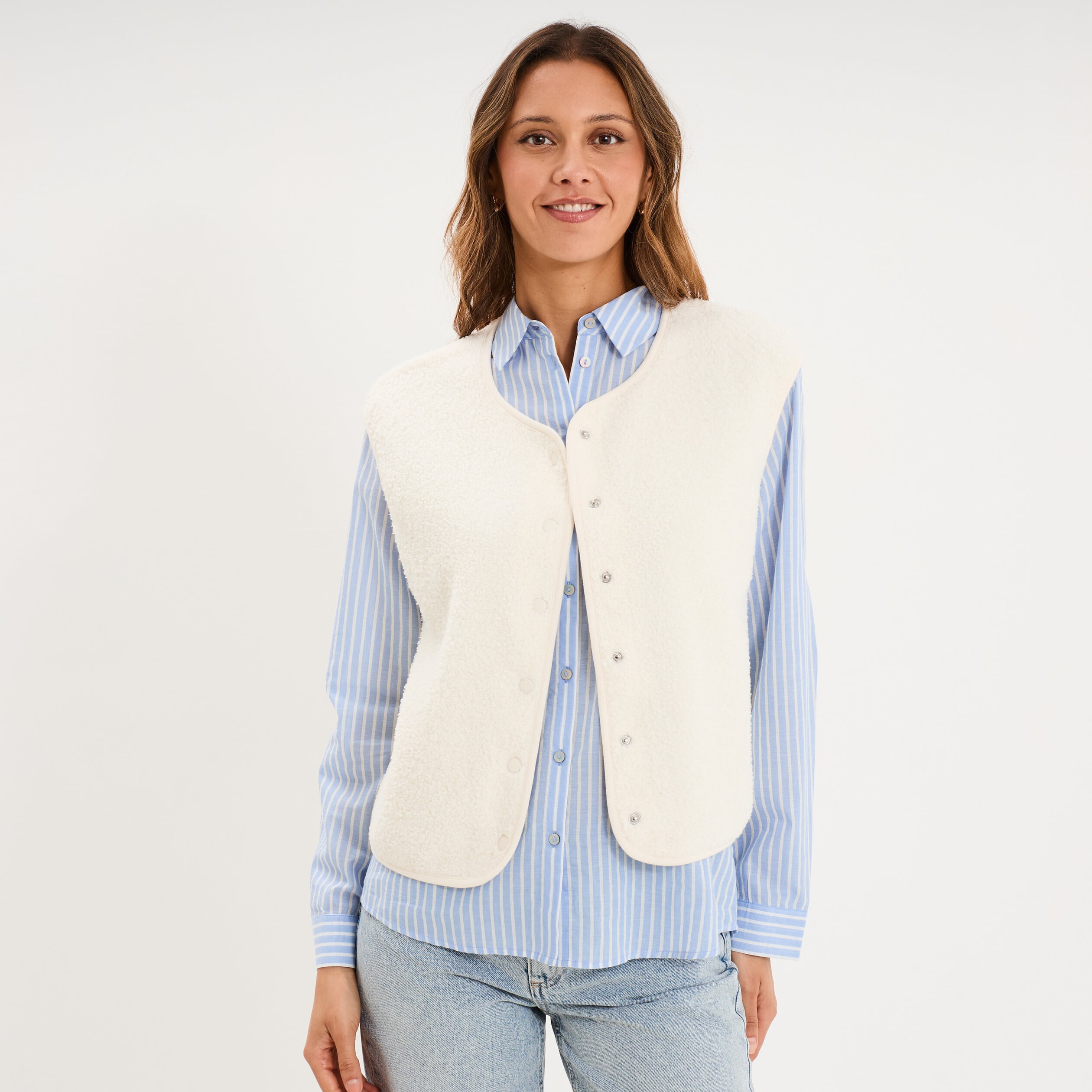 Veste sans manches effet polaire ecru femme