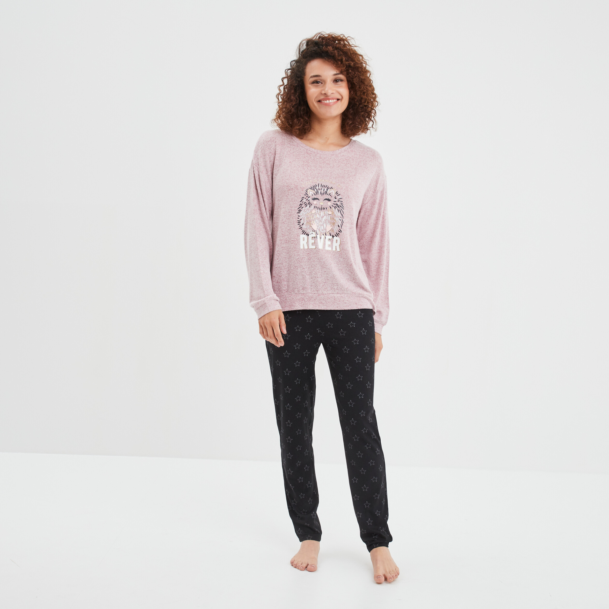 Ensemble pyjama 2 pièces rose framboise femme