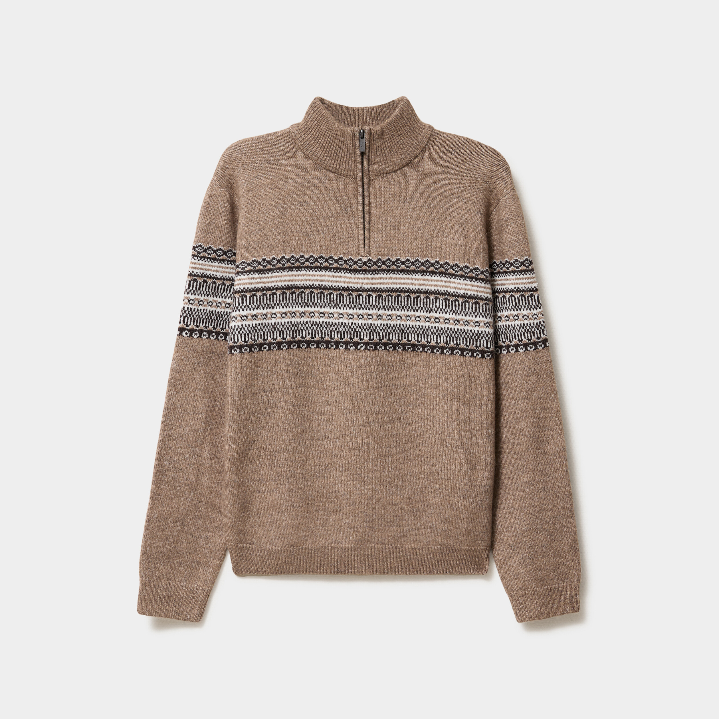 Pull camionneur jacquard manches longues taupe homme