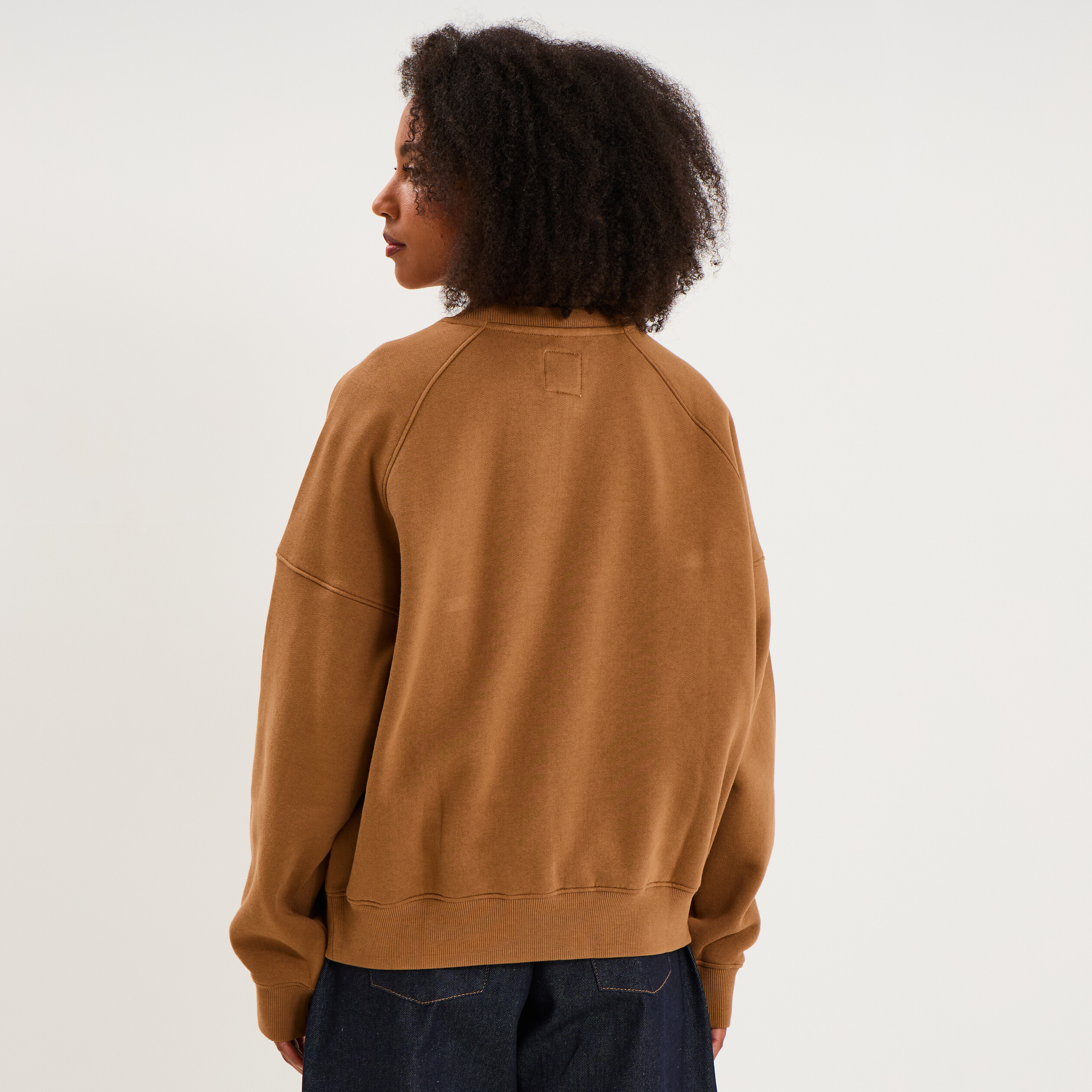 Sweat col rond oversize manches longues marron clair femme