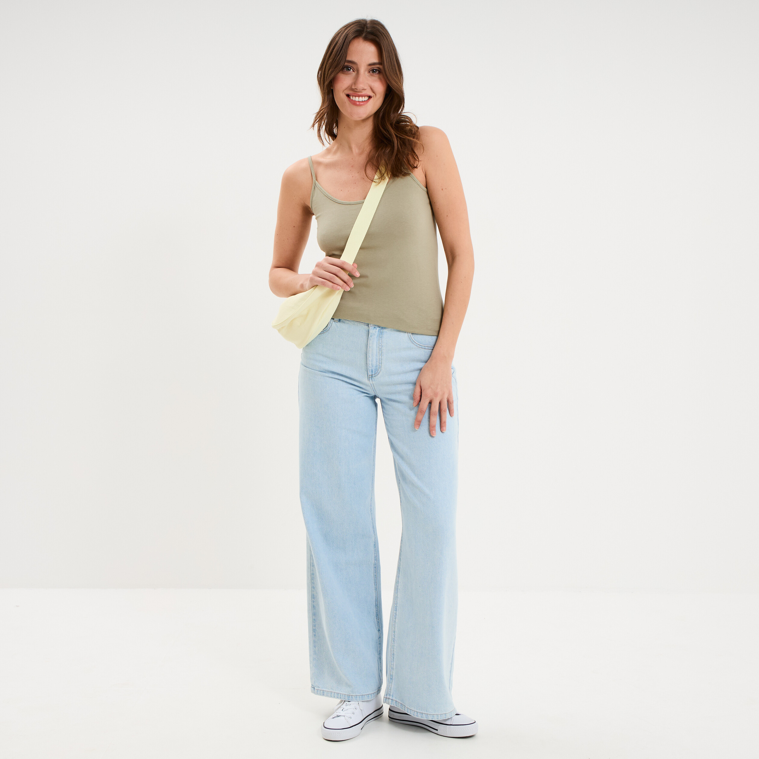D&eacute;bardeur coton bretelles r&eacute;glables vert kaki femme