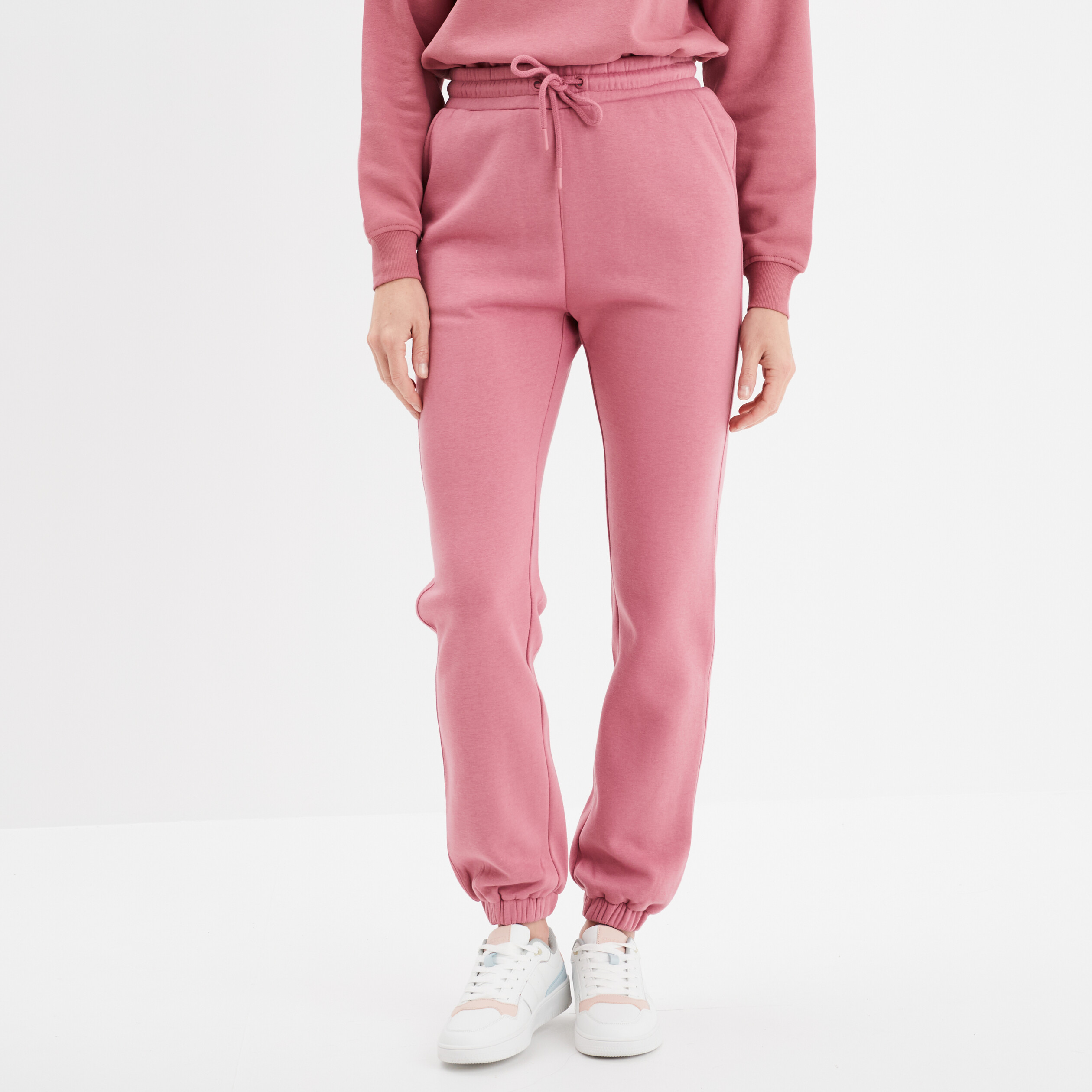Pantalon jogging droit molleton vieux rose femme