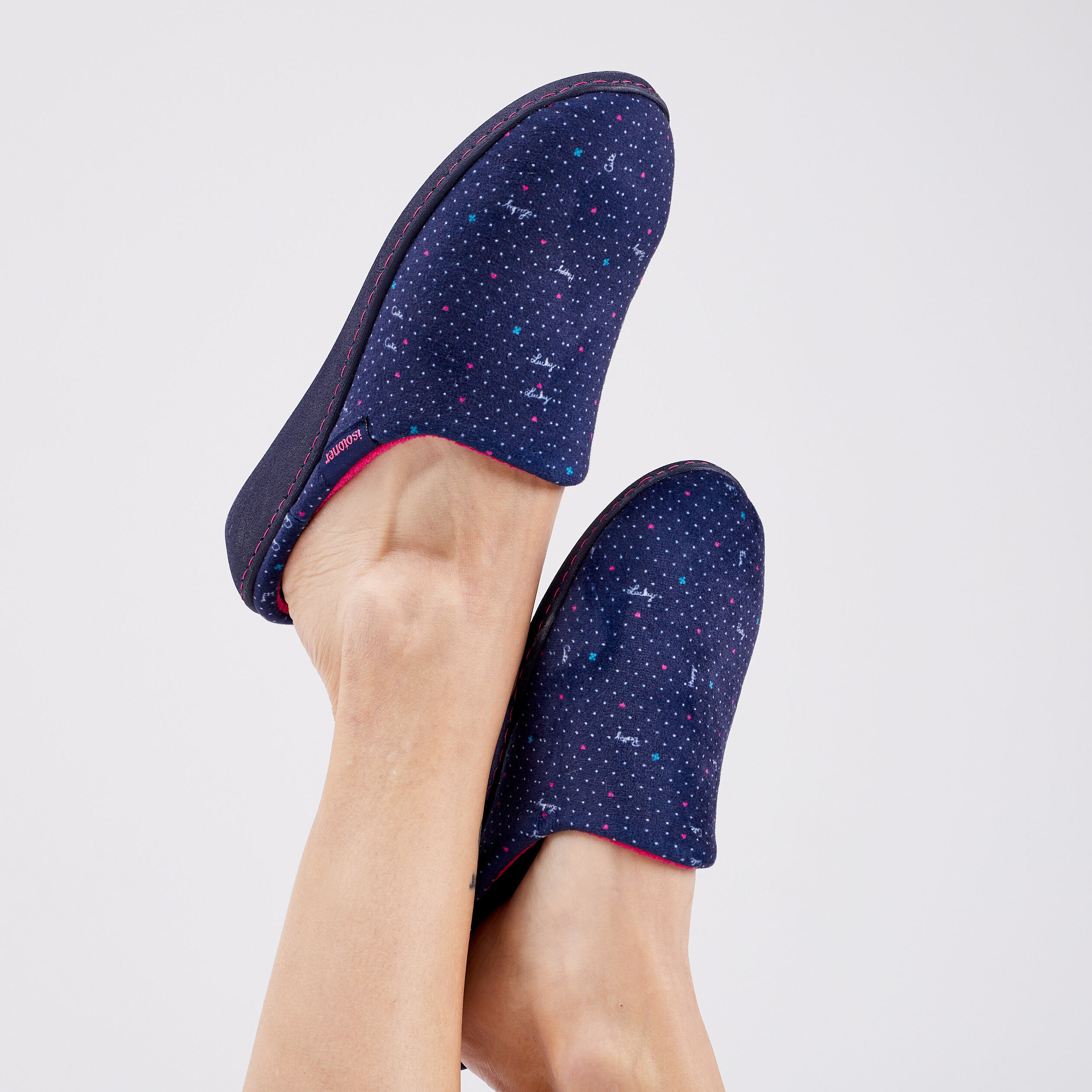 Chaussons mules compensés Isotoner bleu femme