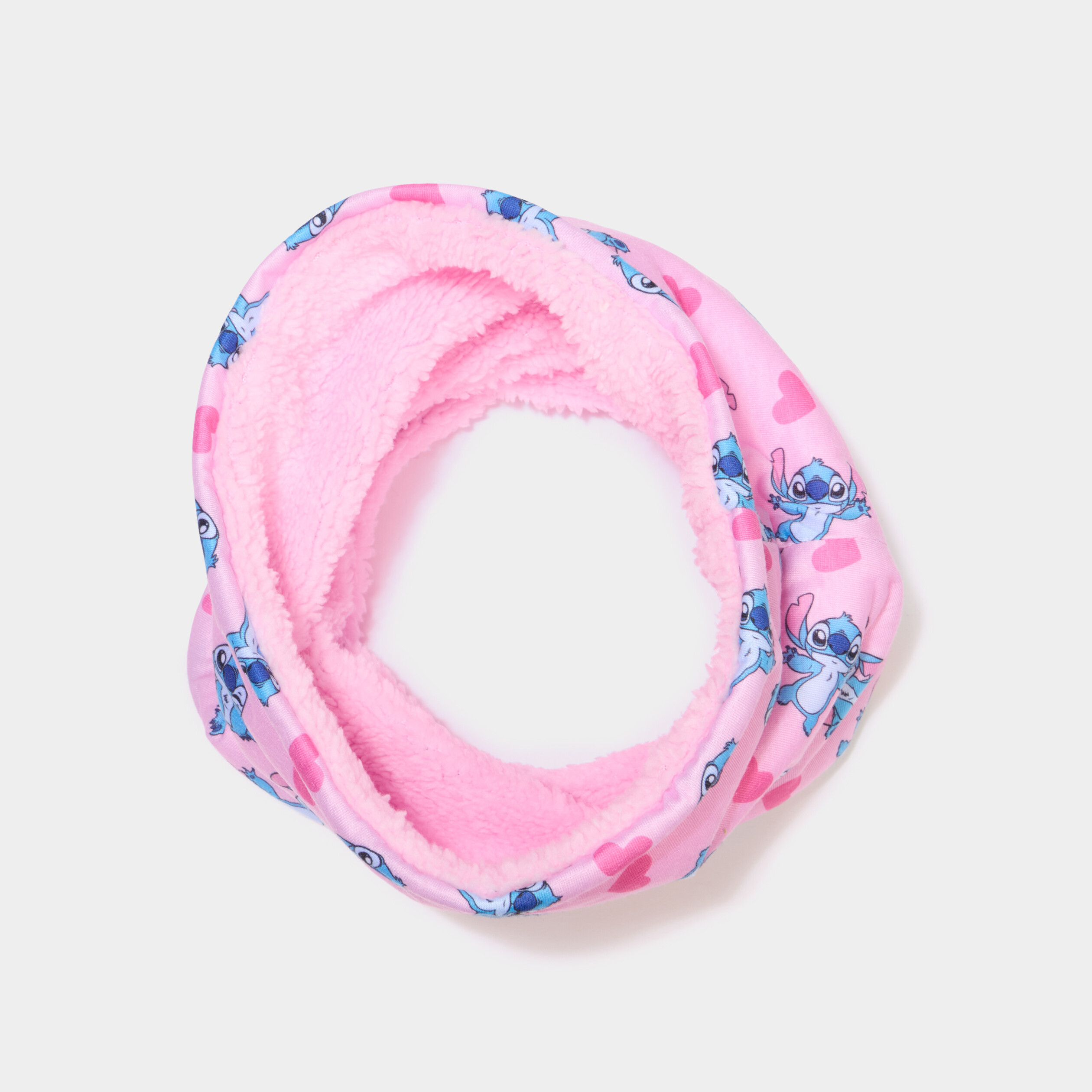 Tour de cou fourr&eacute; Stitch rose fille
