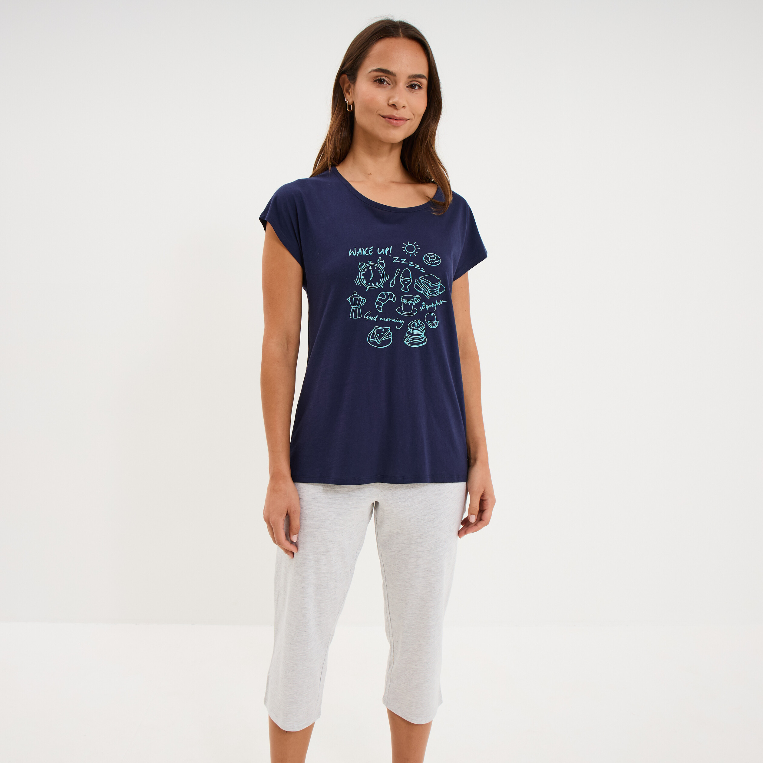 Ensemble pyjama corsaire et t-shirt bleu marine femme
