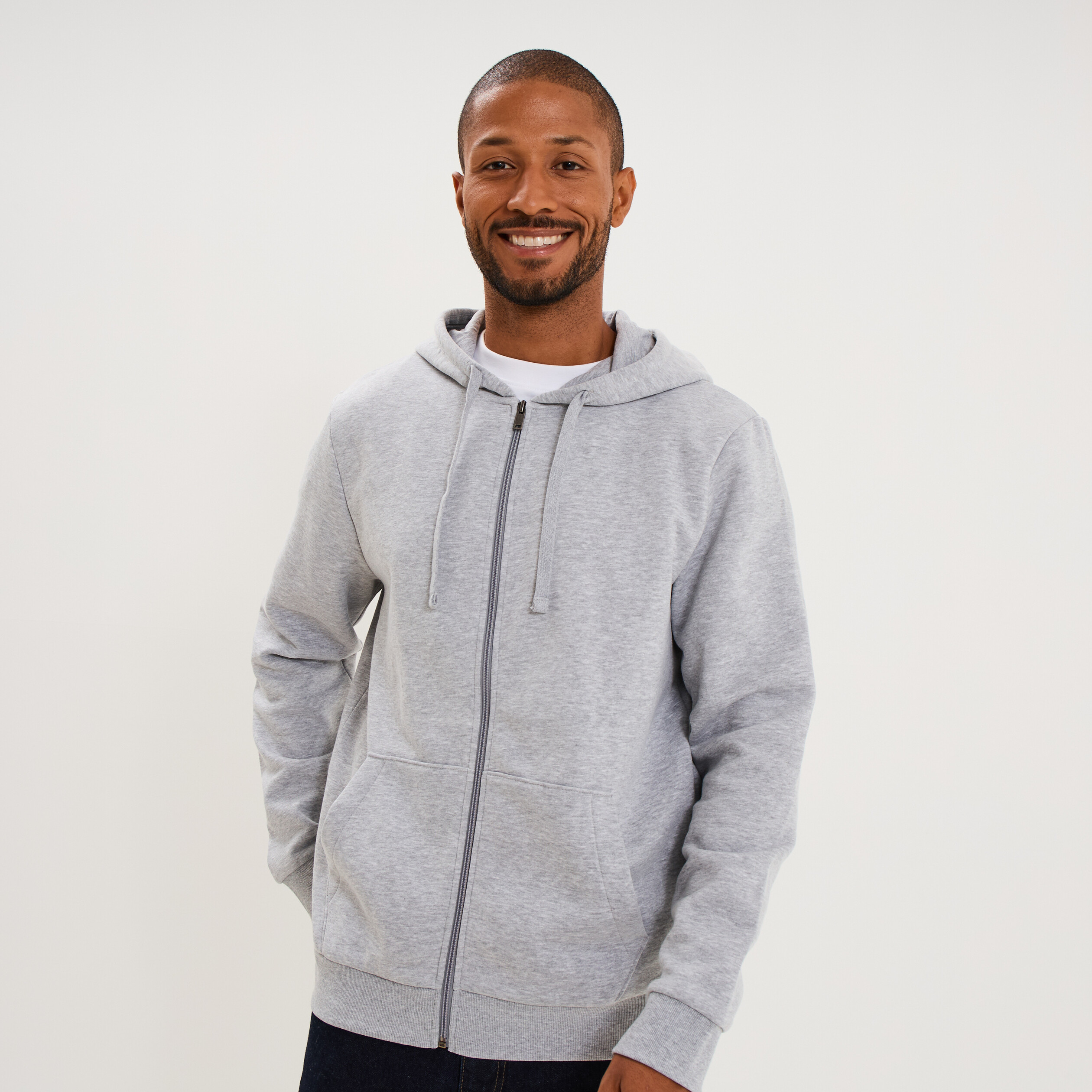 Sweat zipp&eacute; molleton &agrave; capuche gris homme