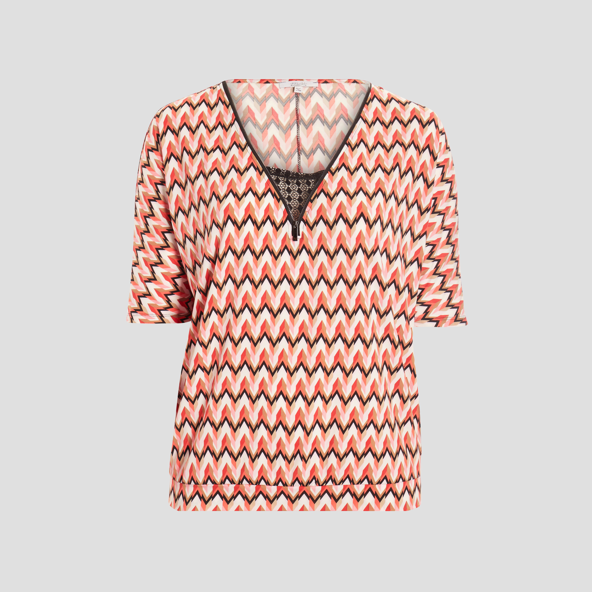 t shirt col v zippe ecru femmegt T-shirt col V zippé ecru femme grande taille