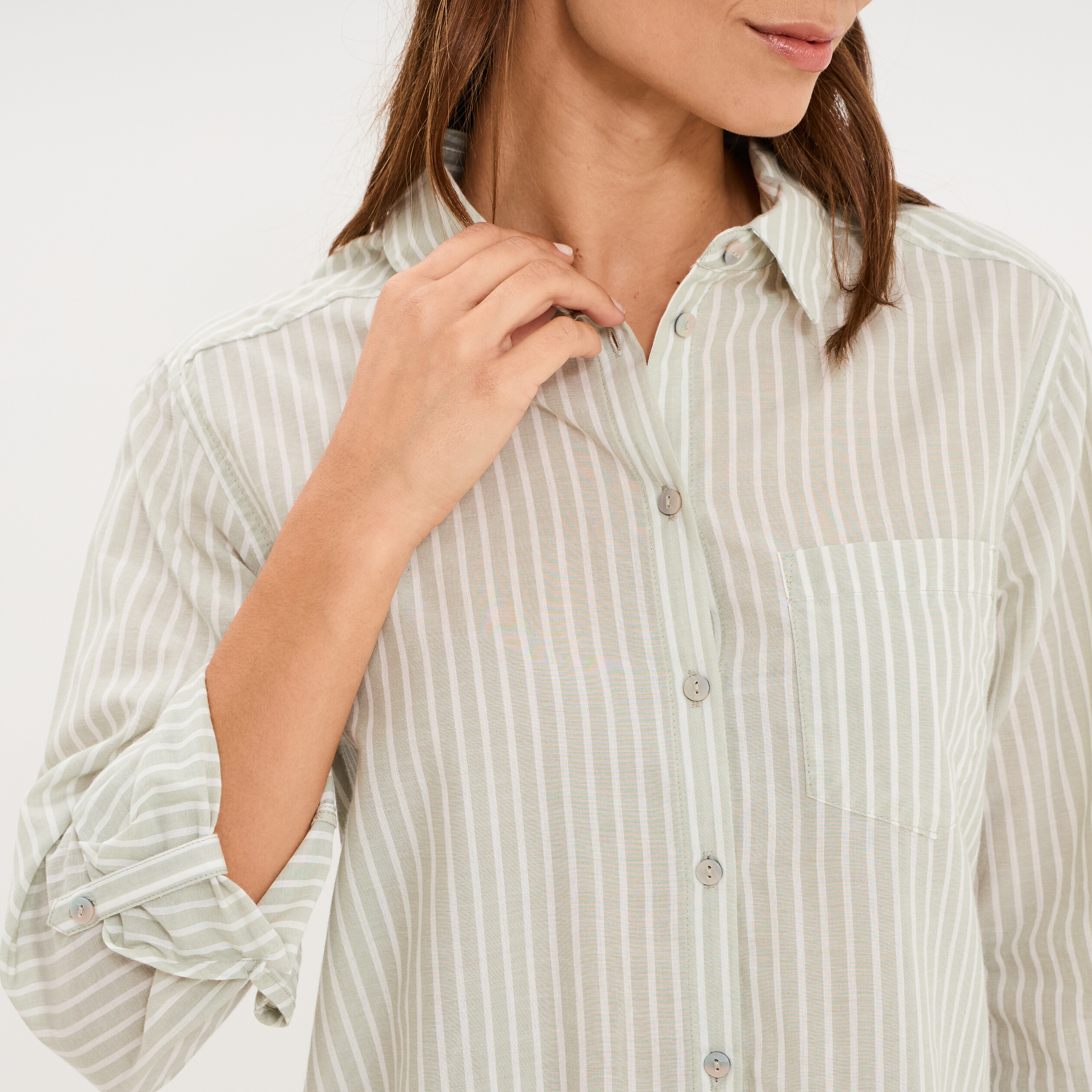 Chemise manches ajustables 1 poche coton vert clair femme