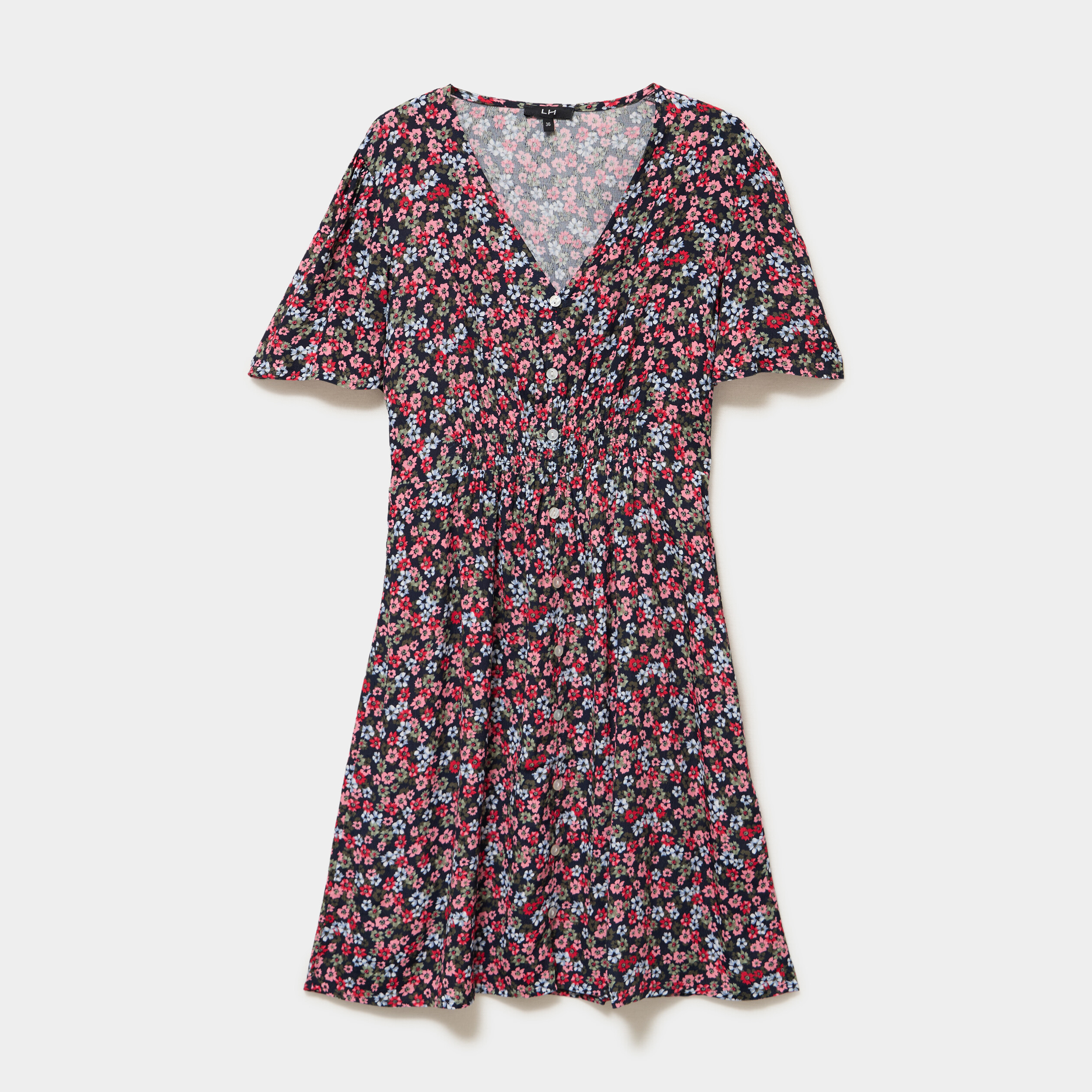 Robe courte fluide manches courtes col V noir femme