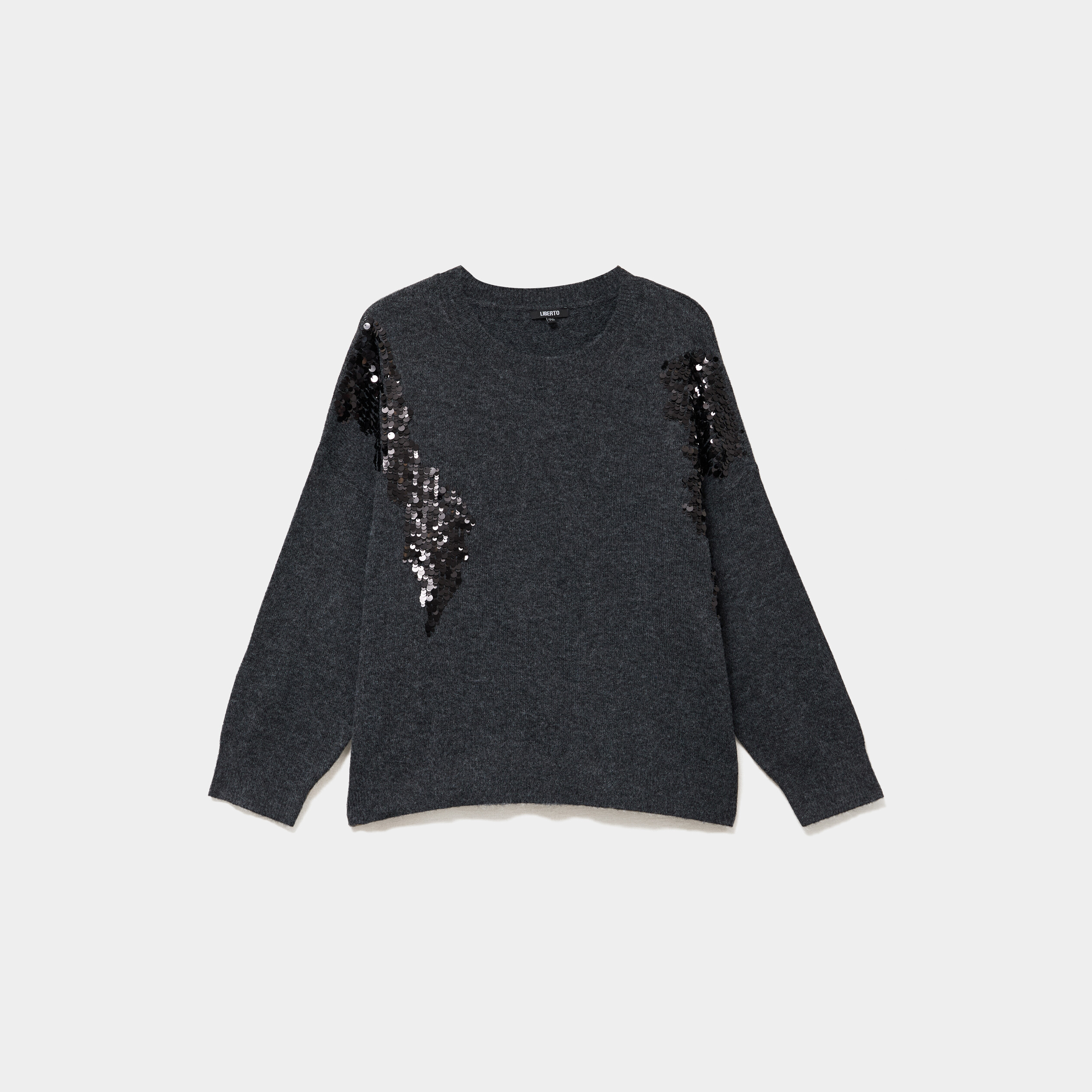 Pull &agrave; paillettes gris fonc&eacute; femme grande taille