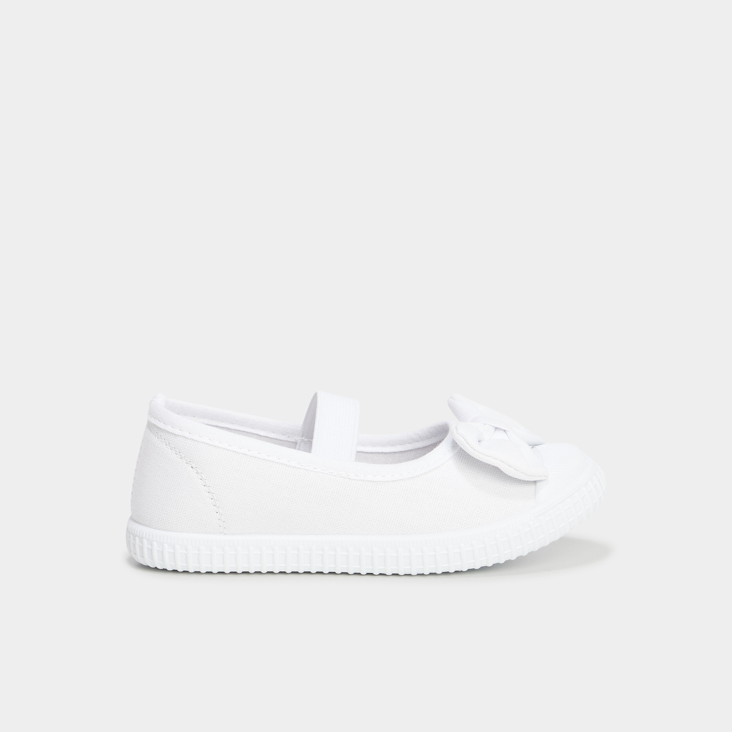 Ballerines toile &agrave; noeuds bout renforc&eacute; blanc fille