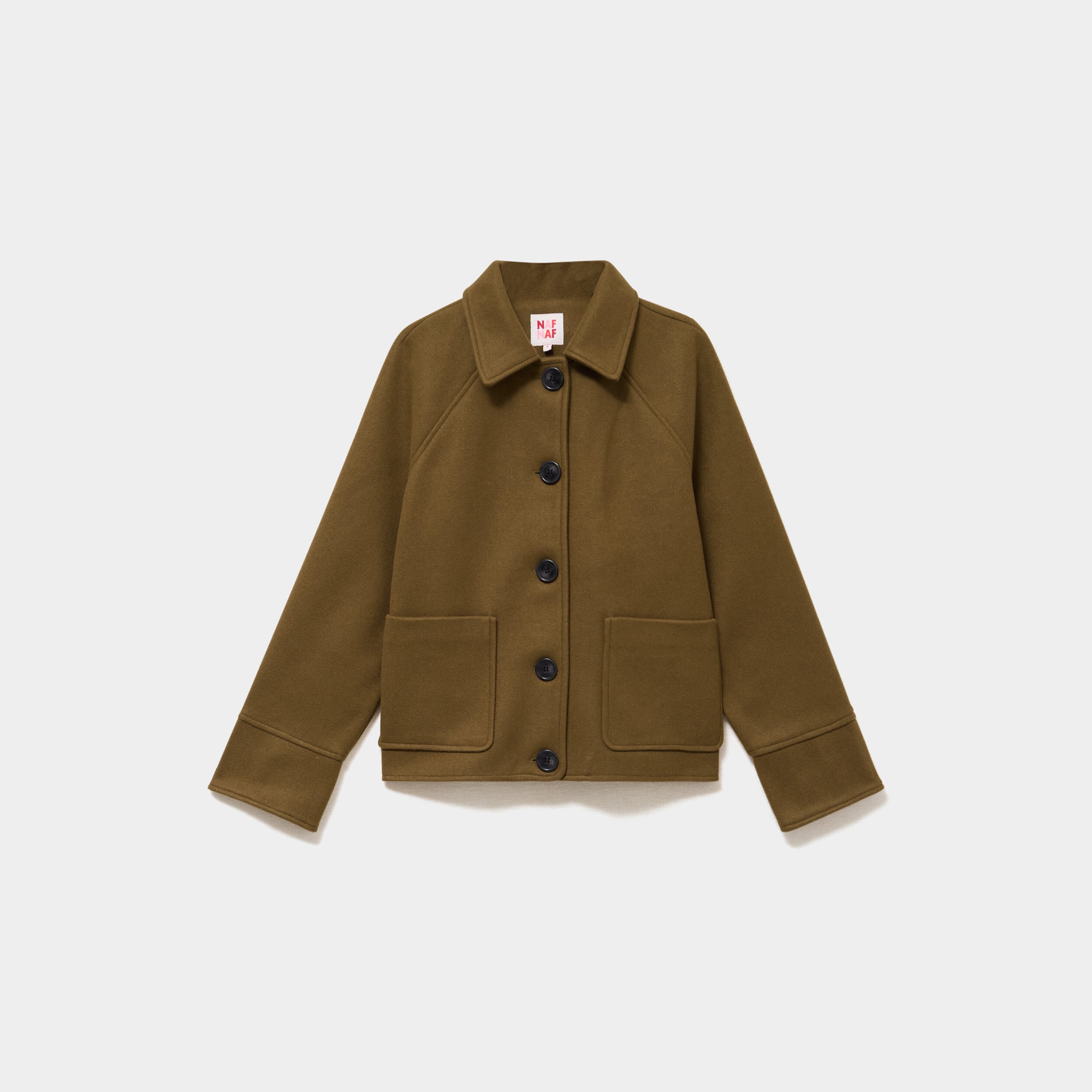 Veste courte oversize boutonn&eacute;e vert kaki femme