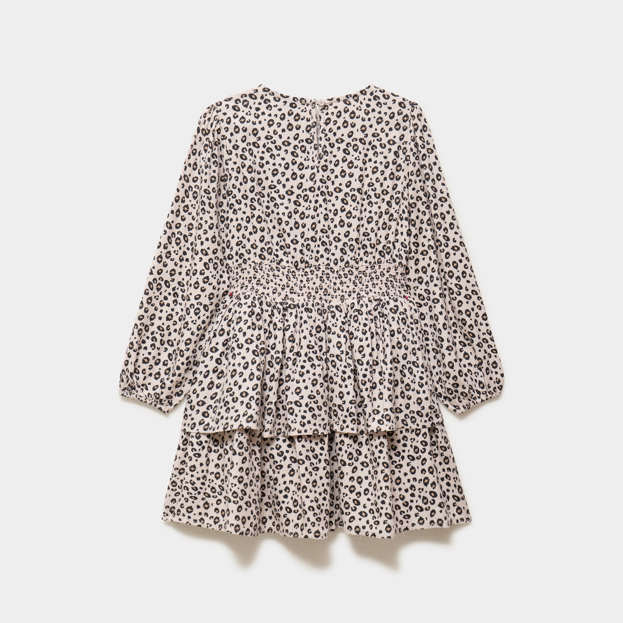 Robe courte patineuse &agrave; volants smock&eacute;e sable fille
