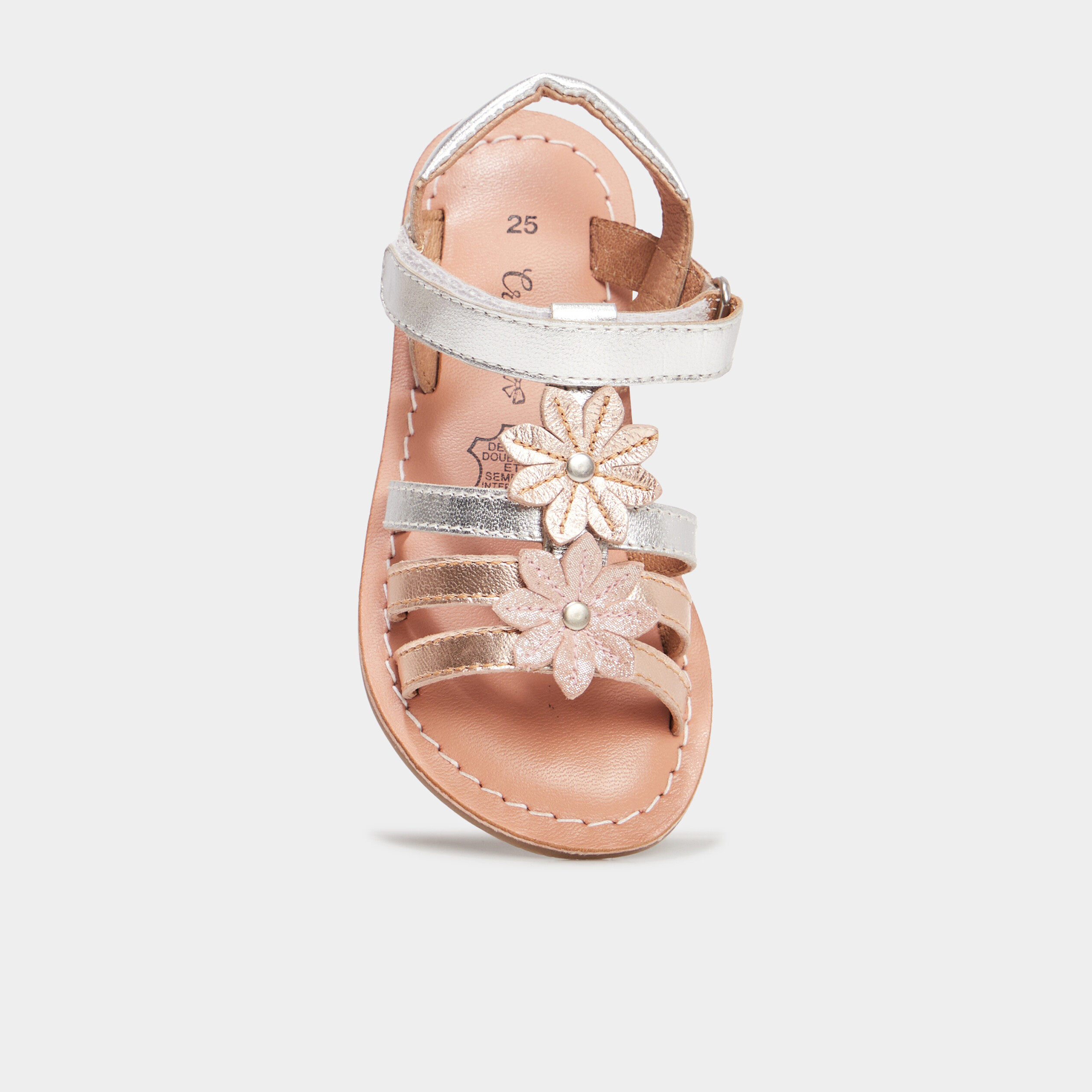 sandales fleurs en cuir creeks gris argent fille Sandales fleurs en cuir Creeks gris argent fille