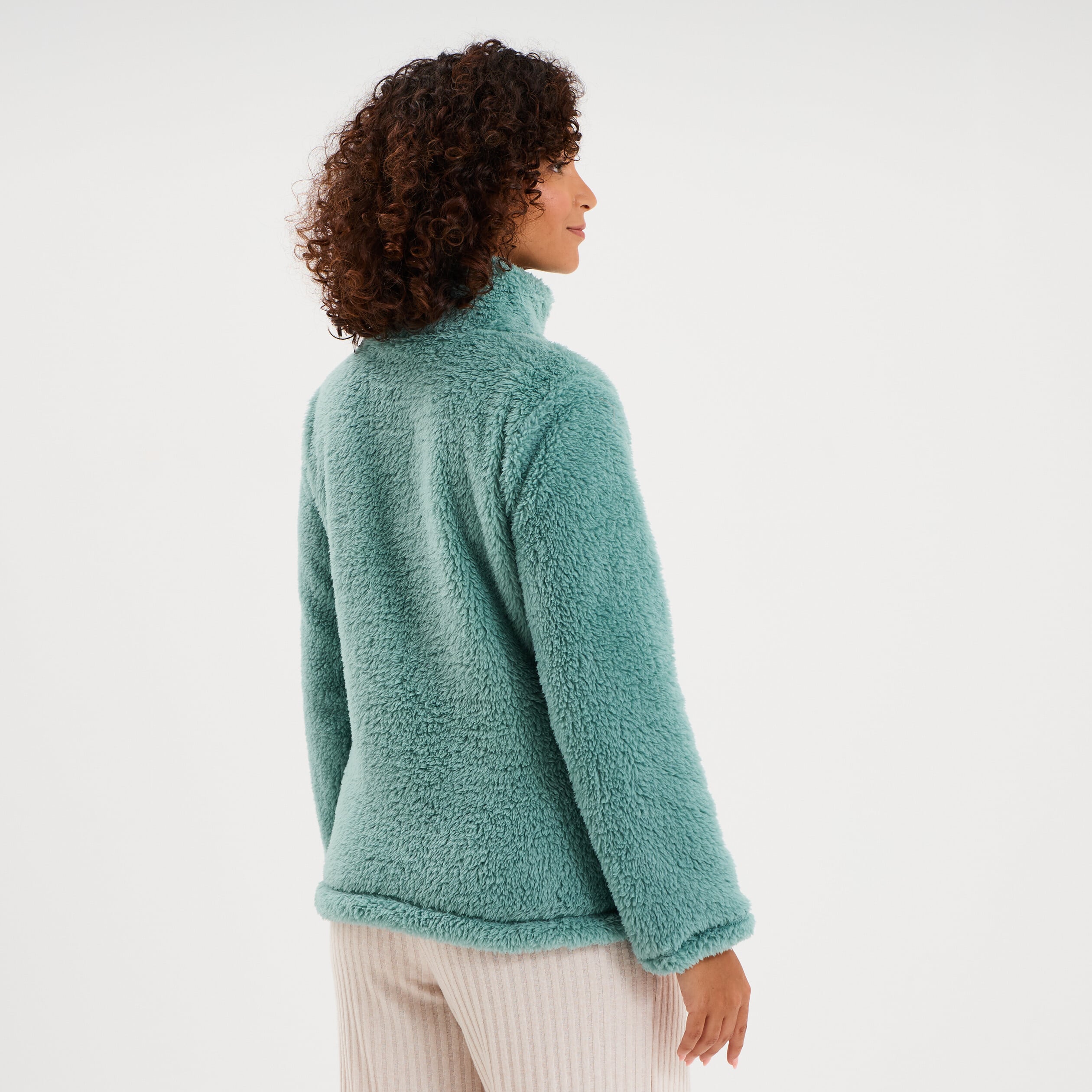 Veste effet polaire col montant bleu gris femme